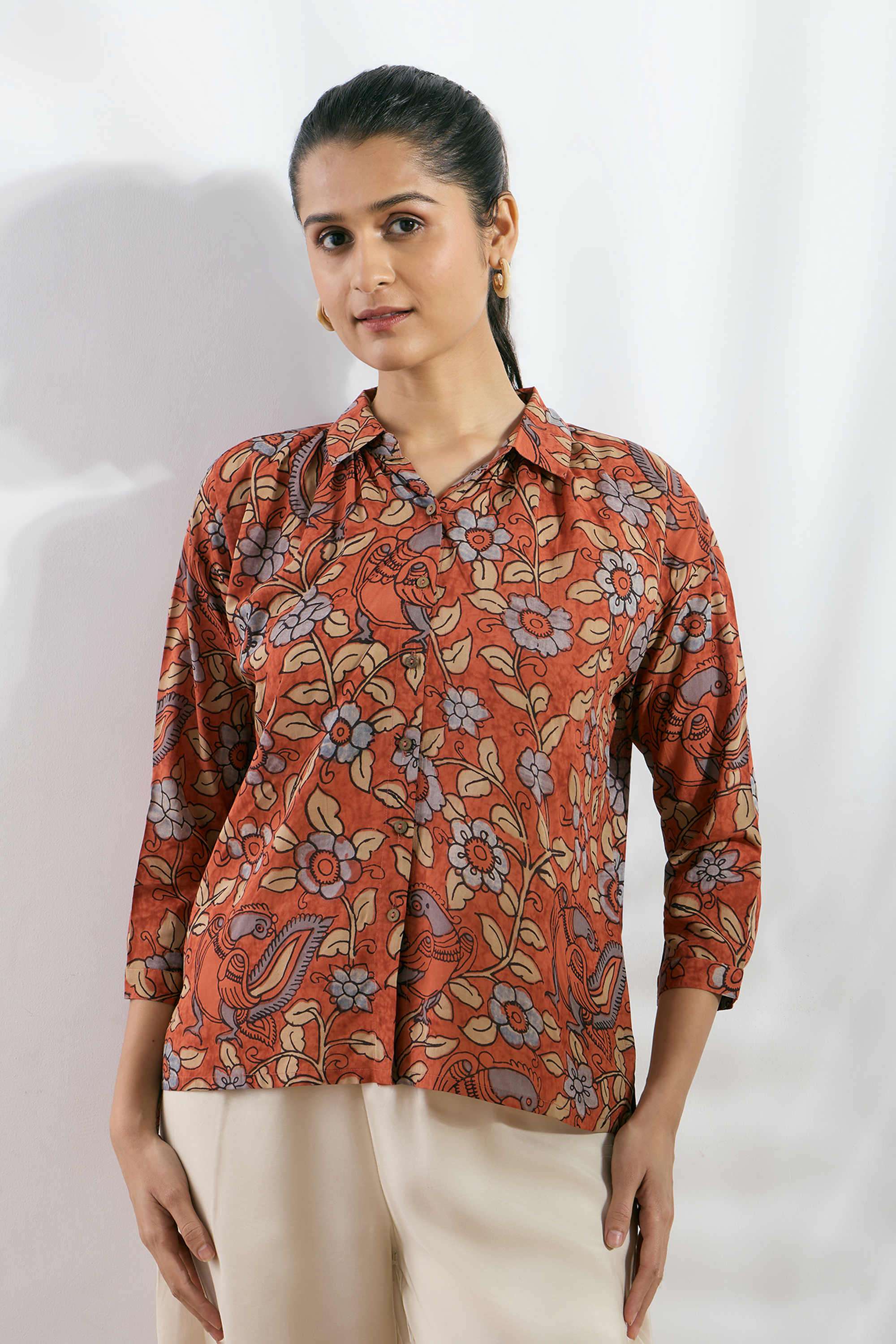 silver lime Printed Modal Women's Fusion Wear Shirt-picture-22
