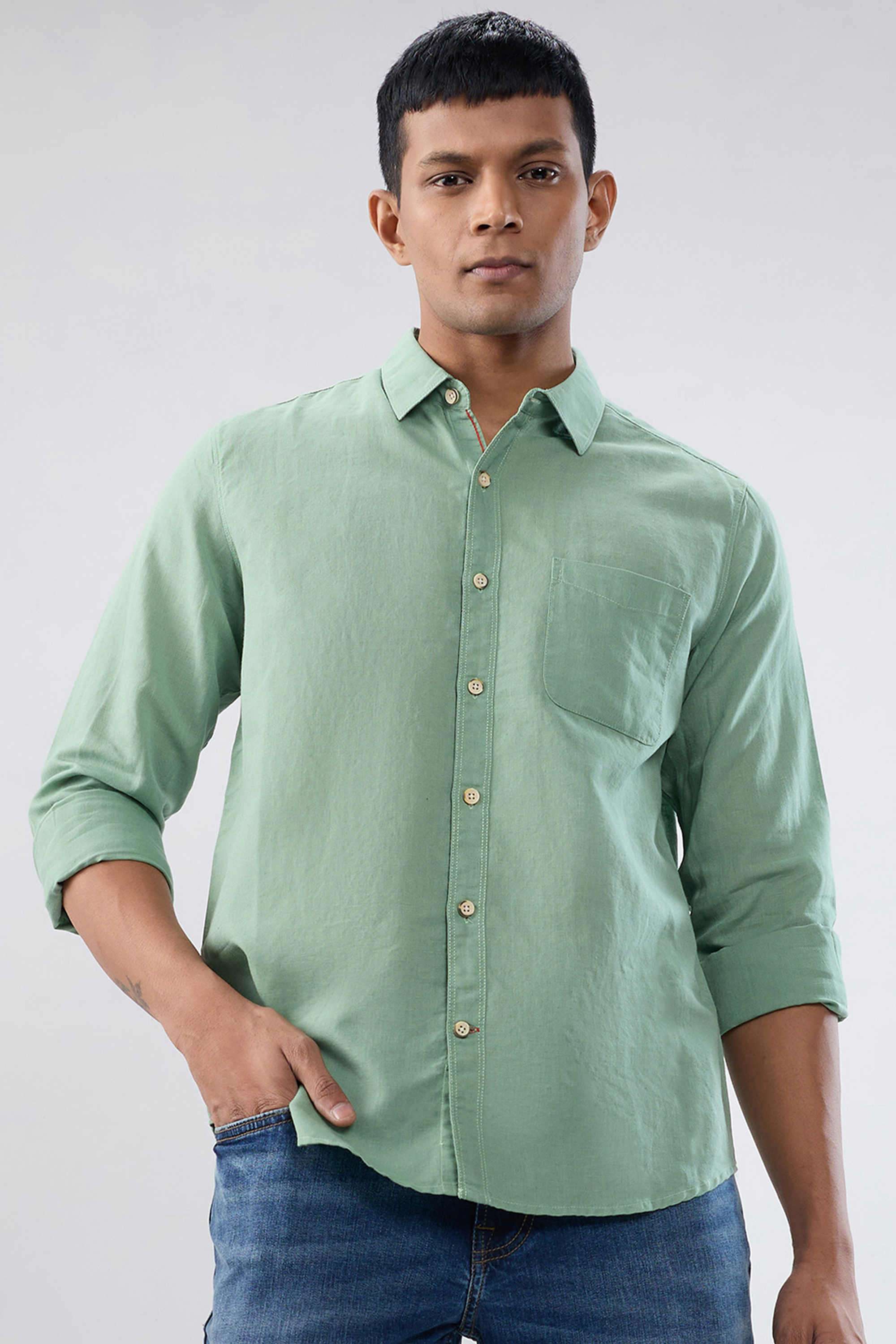 Solid-Linen-Blend-Slim-Fit-Men-s-Shirt