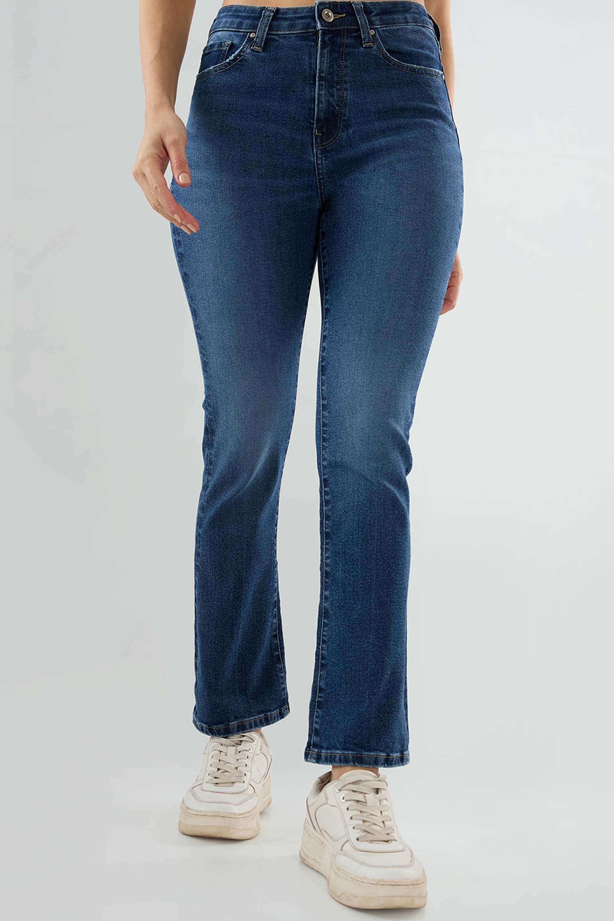 High-Rise-Blended-Fabric-Bootcut-Fit-Women-s-Jeans