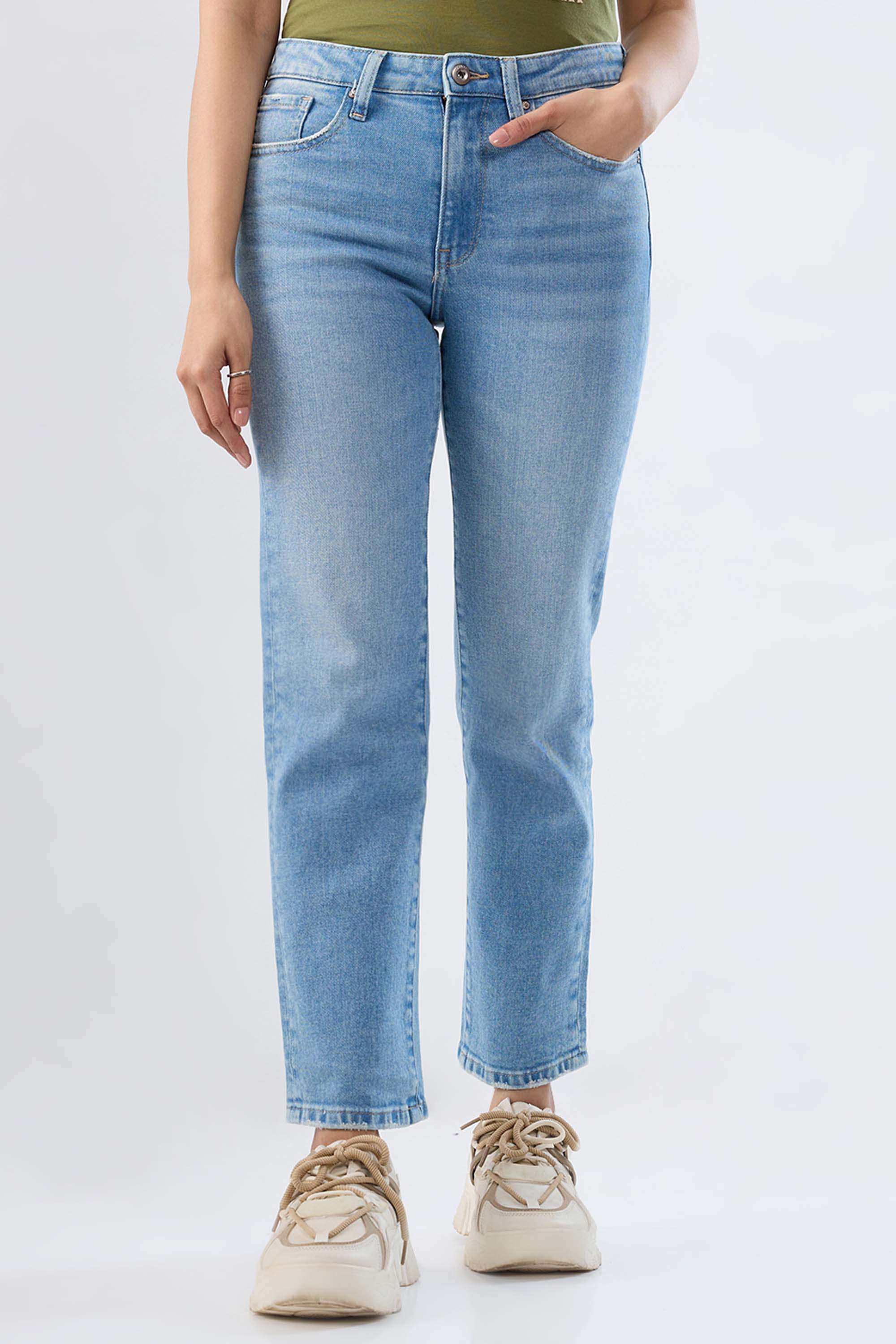 Mid-Rise-Blended-Fabric-Slim-Fit-Women-s-Jeans