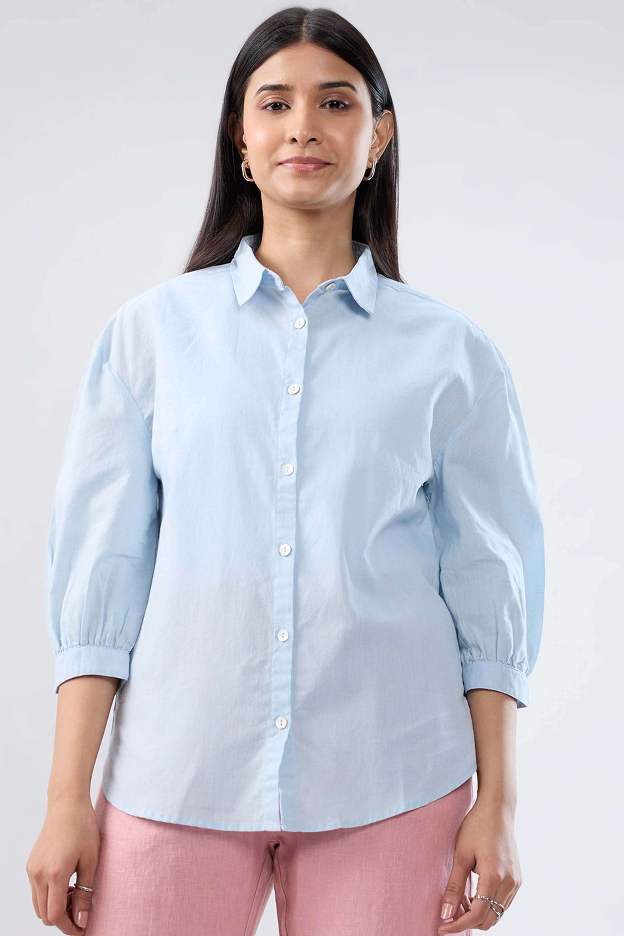 Solid-Blended-Fabric-Women-s-Shirt
