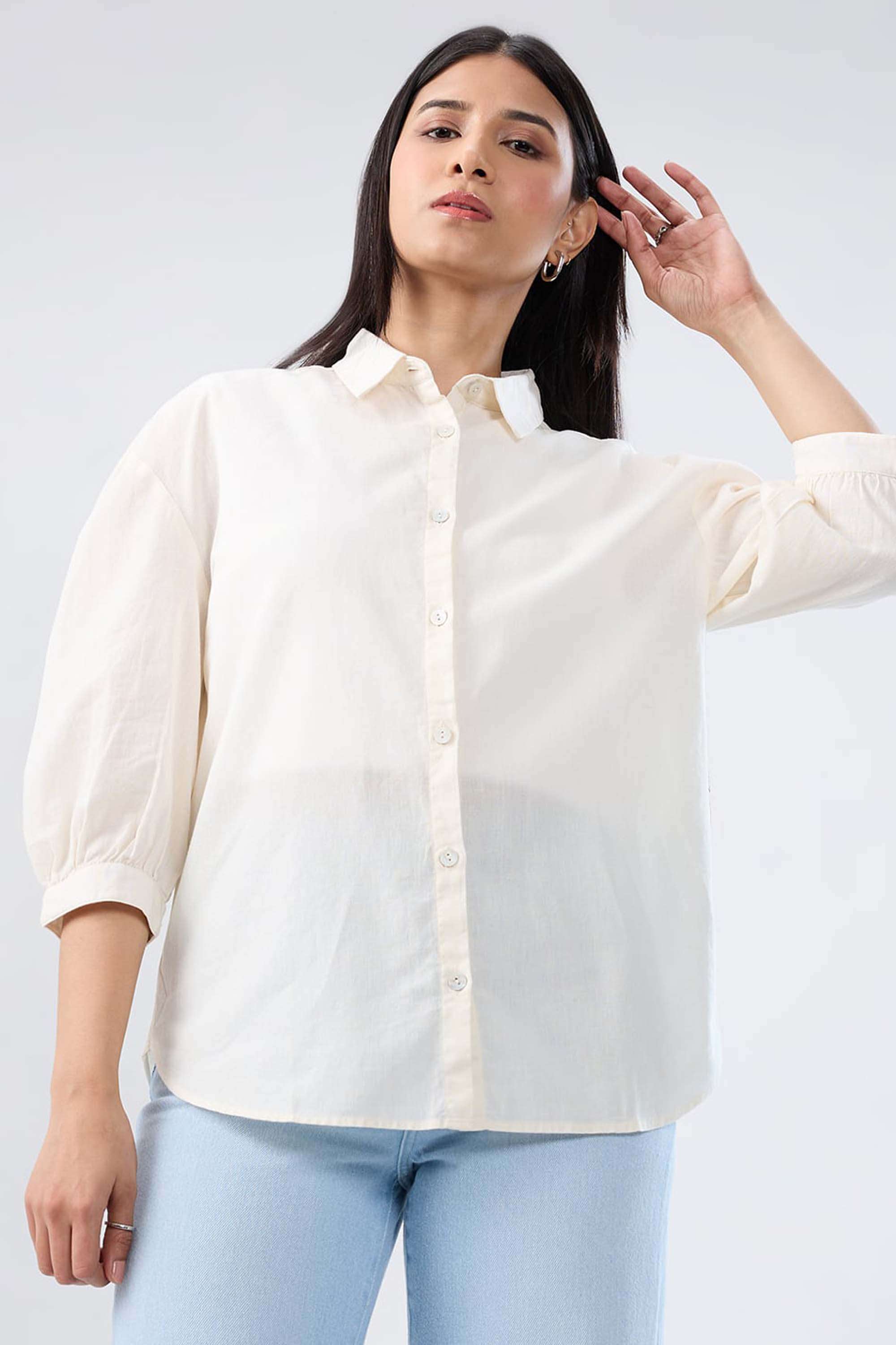 Solid-Blended-Fabric-Women-s-Shirt