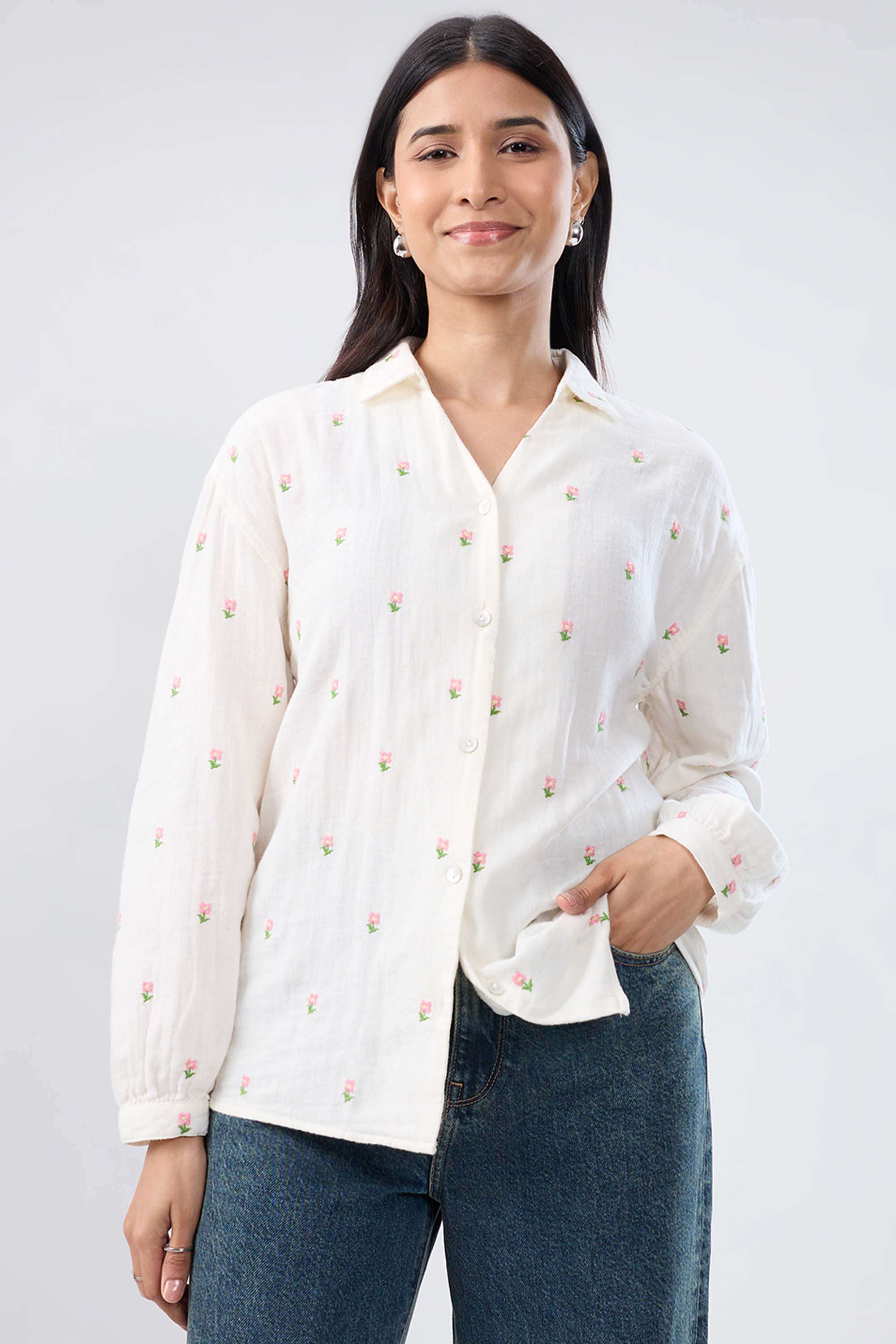Solid-Blended-Fabric-Women-s-Shirt