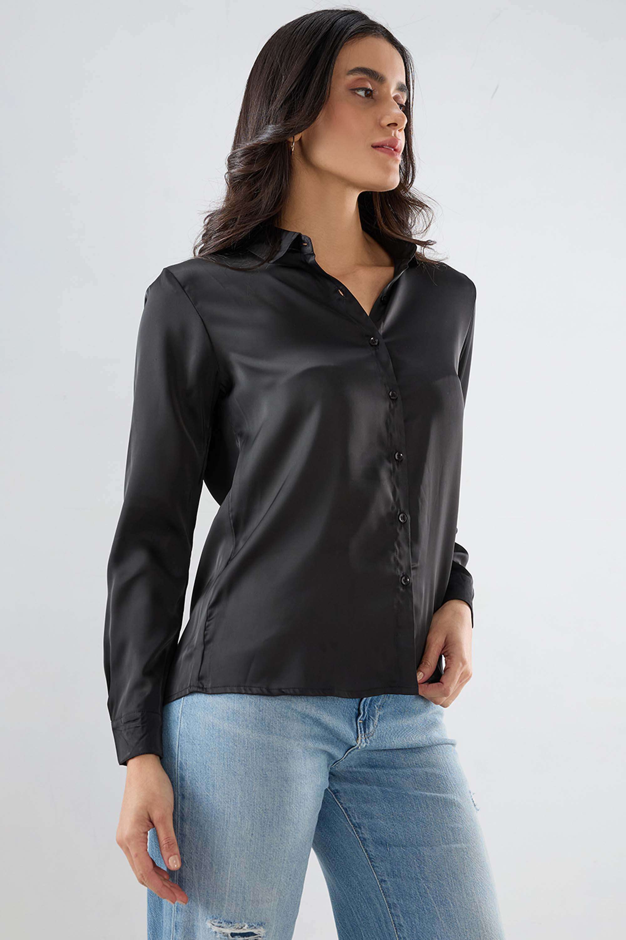 Solid-Blended-Fabric-Women-s-Shirt