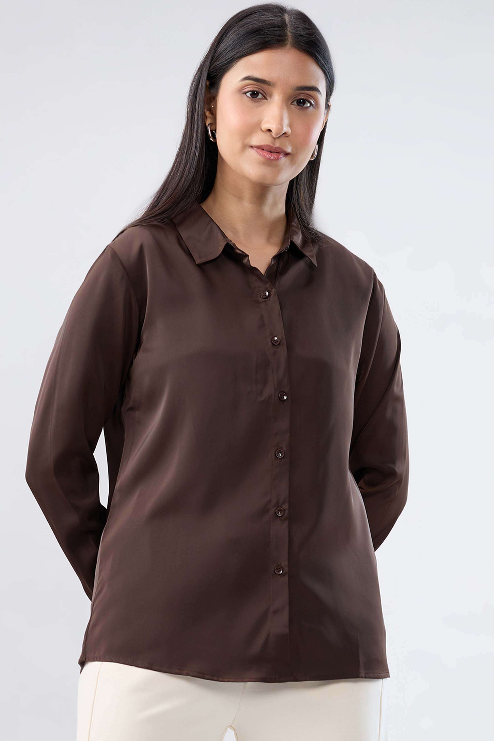 Solid-Blended-Fabric-Women-s-Shirt