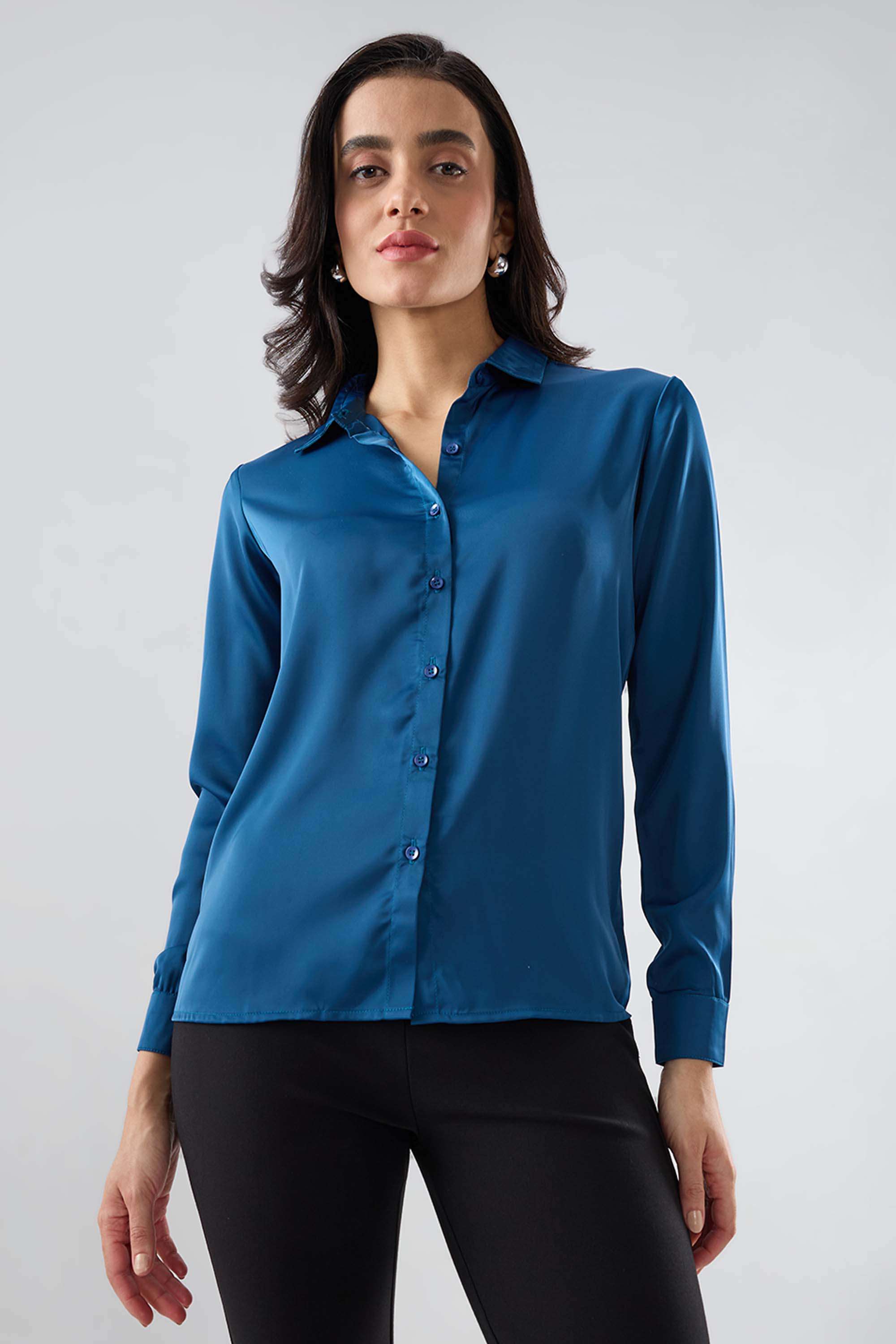 Solid-Blended-Fabric-Women-s-Shirt