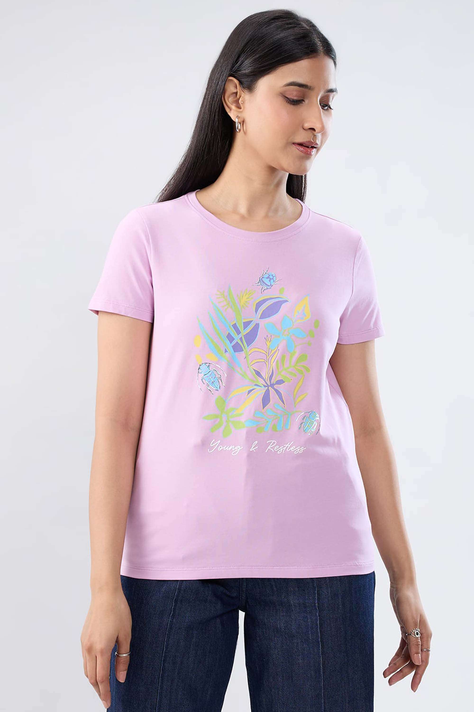 Solid-Blended-Fabric-Women-s-T-Shirt
