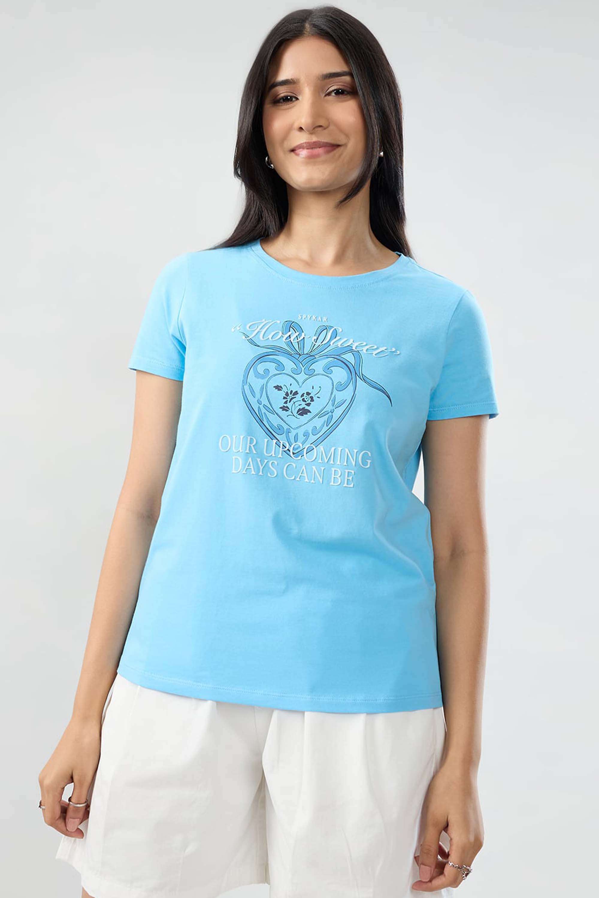 Solid-Blended-Fabric-Women-s-T-Shirt