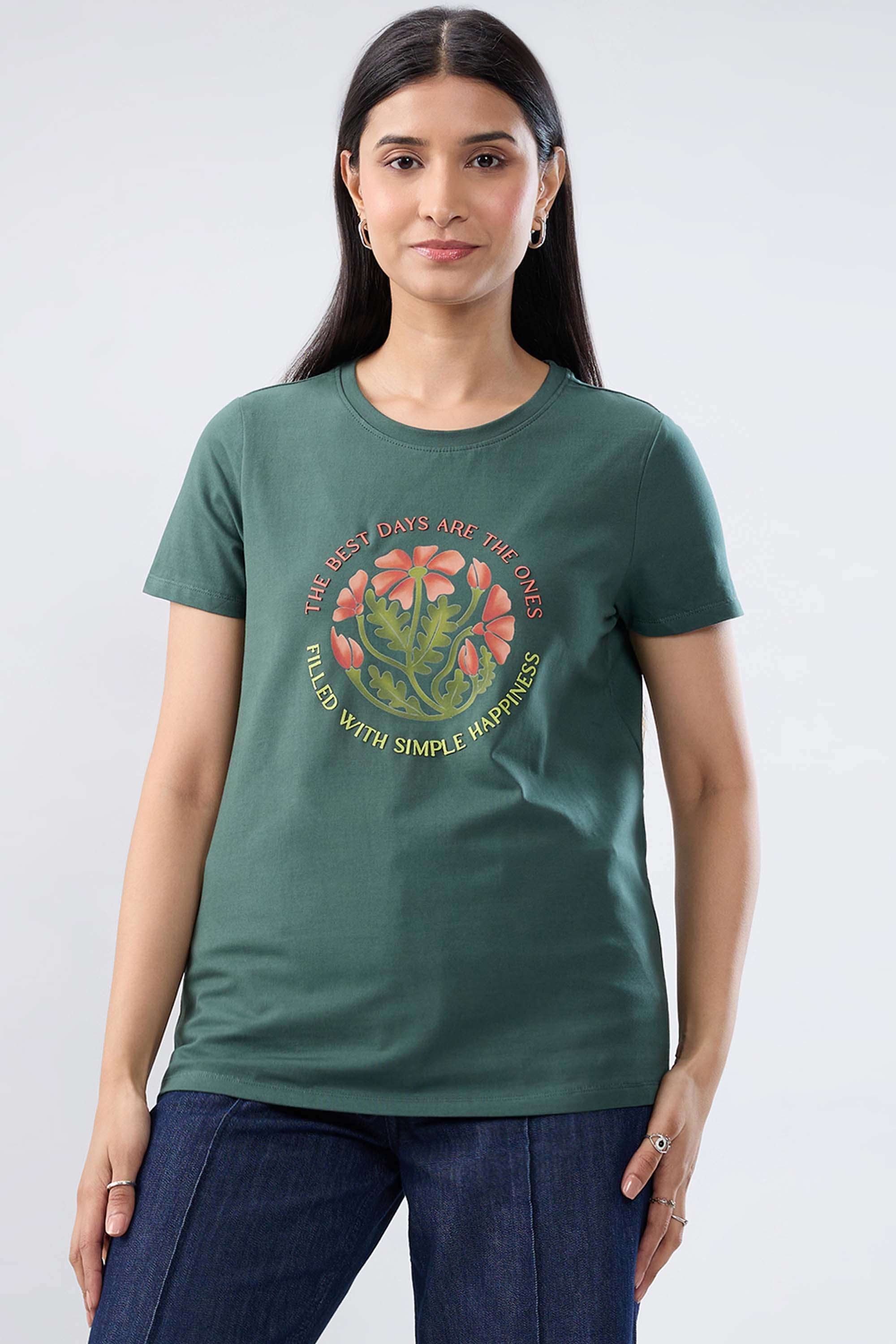 Solid-Blended-Fabric-Women-s-T-Shirt