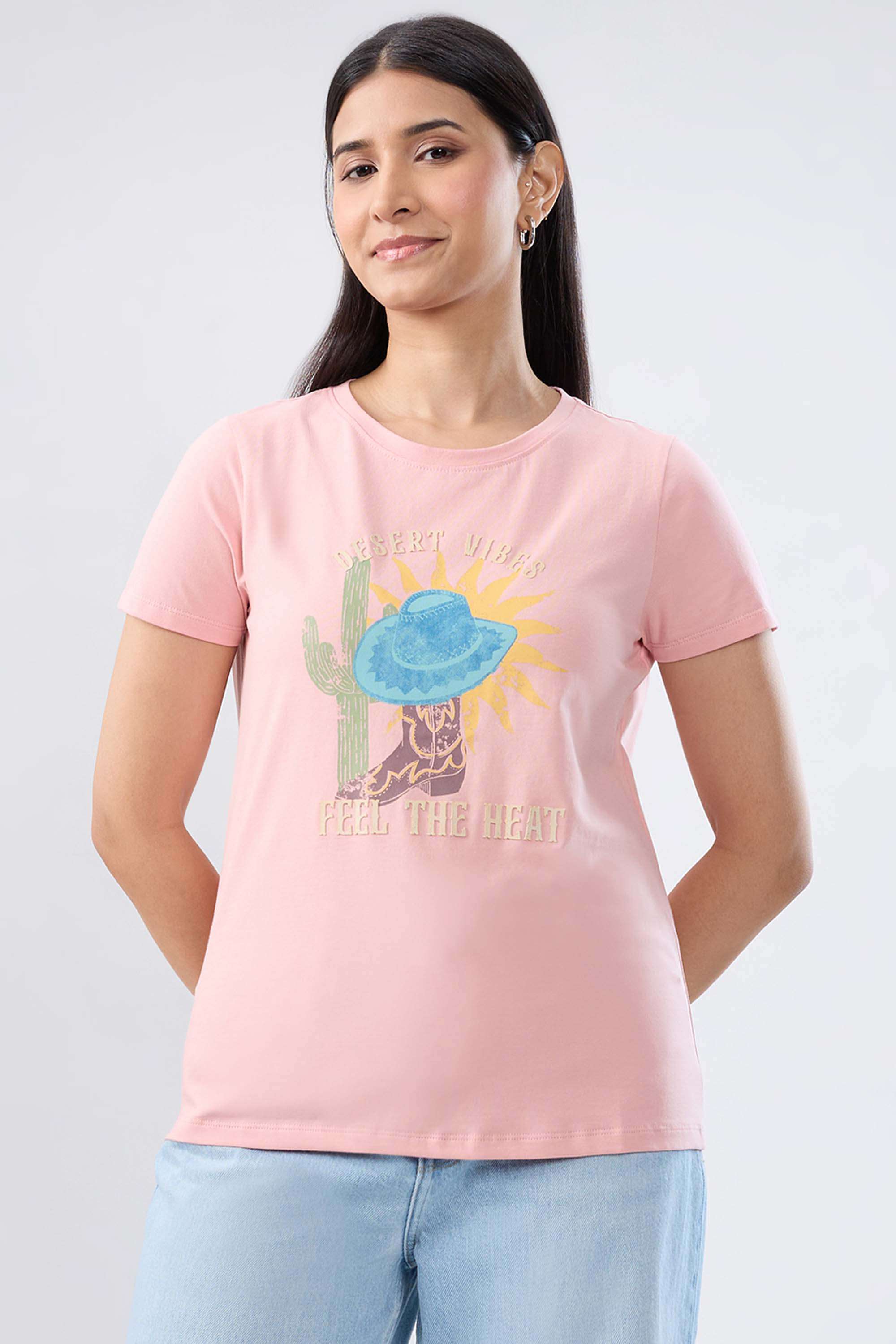 Solid-Blended-Fabric-Women-s-T-Shirt