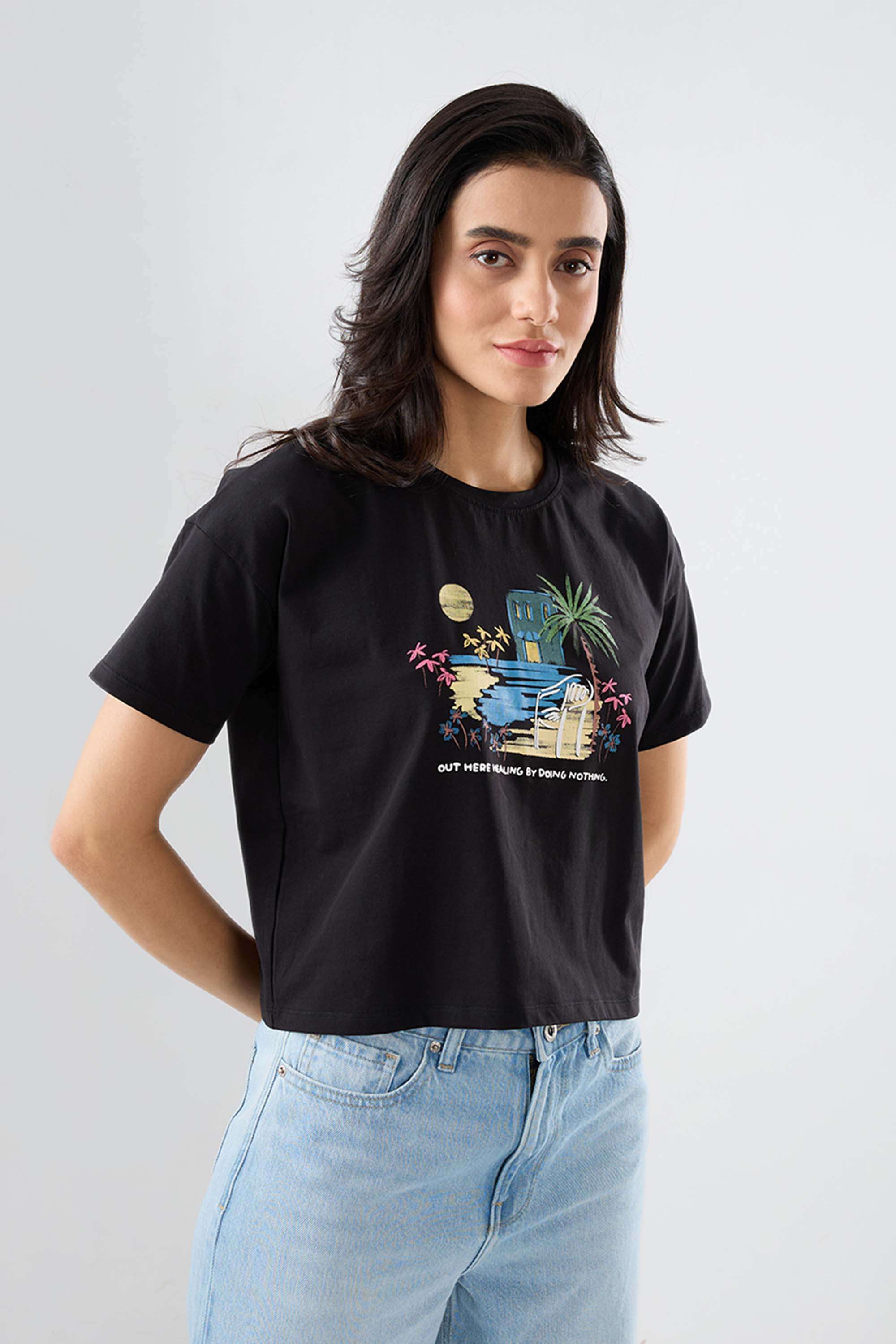Solid-Blended-Fabric-Women-s-T-Shirt