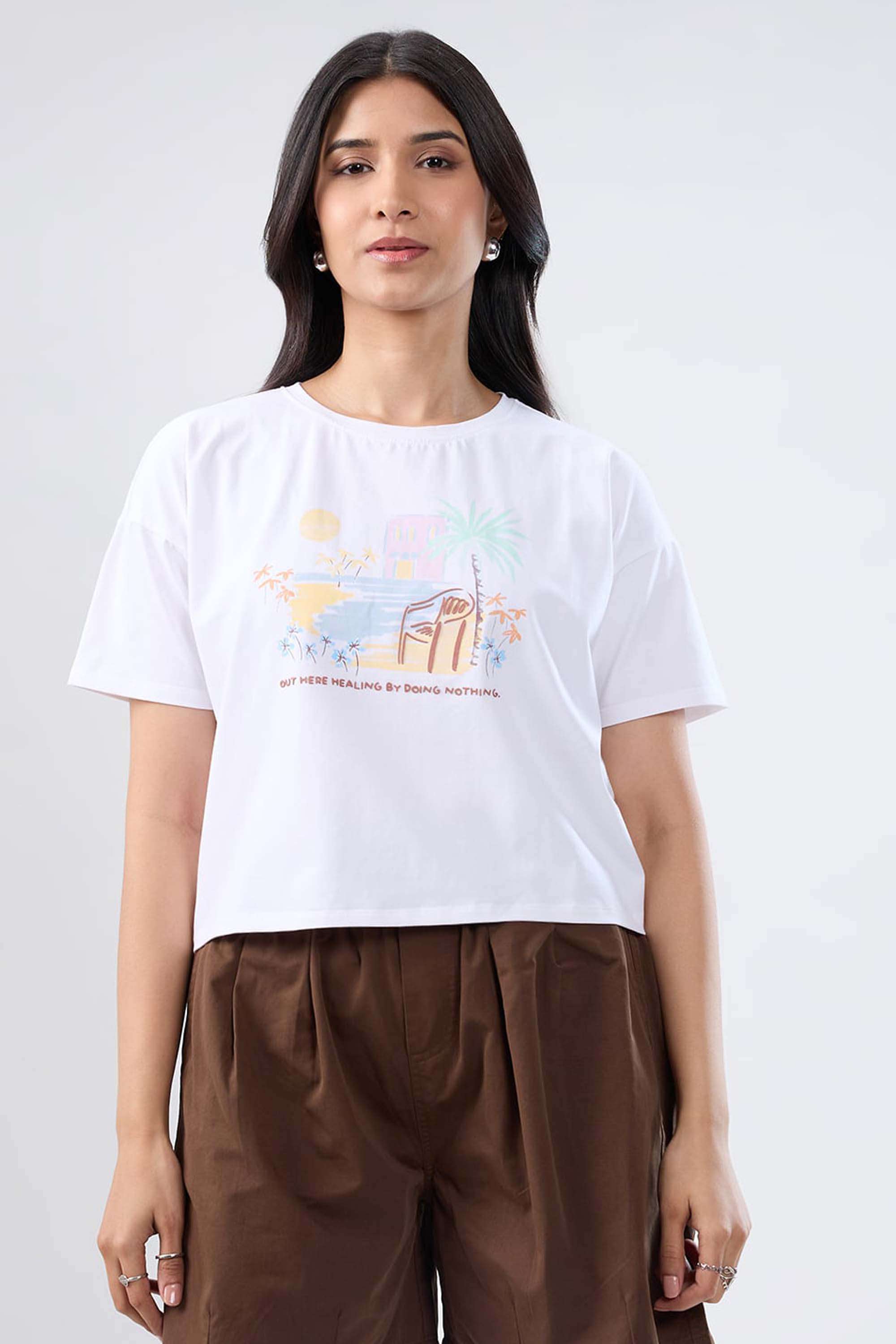 Solid-Blended-Fabric-Women-s-T-Shirt