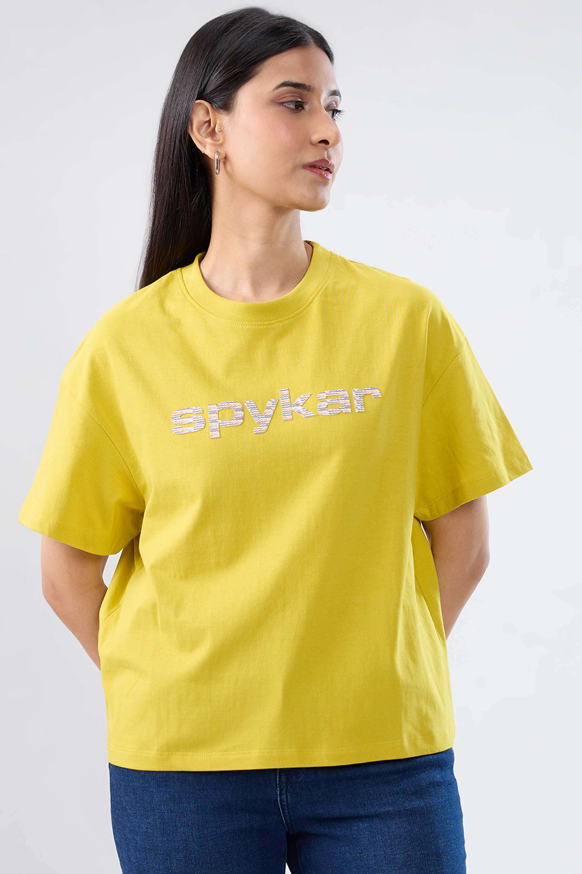 Solid-Blended-Fabric-Women-s-T-Shirt