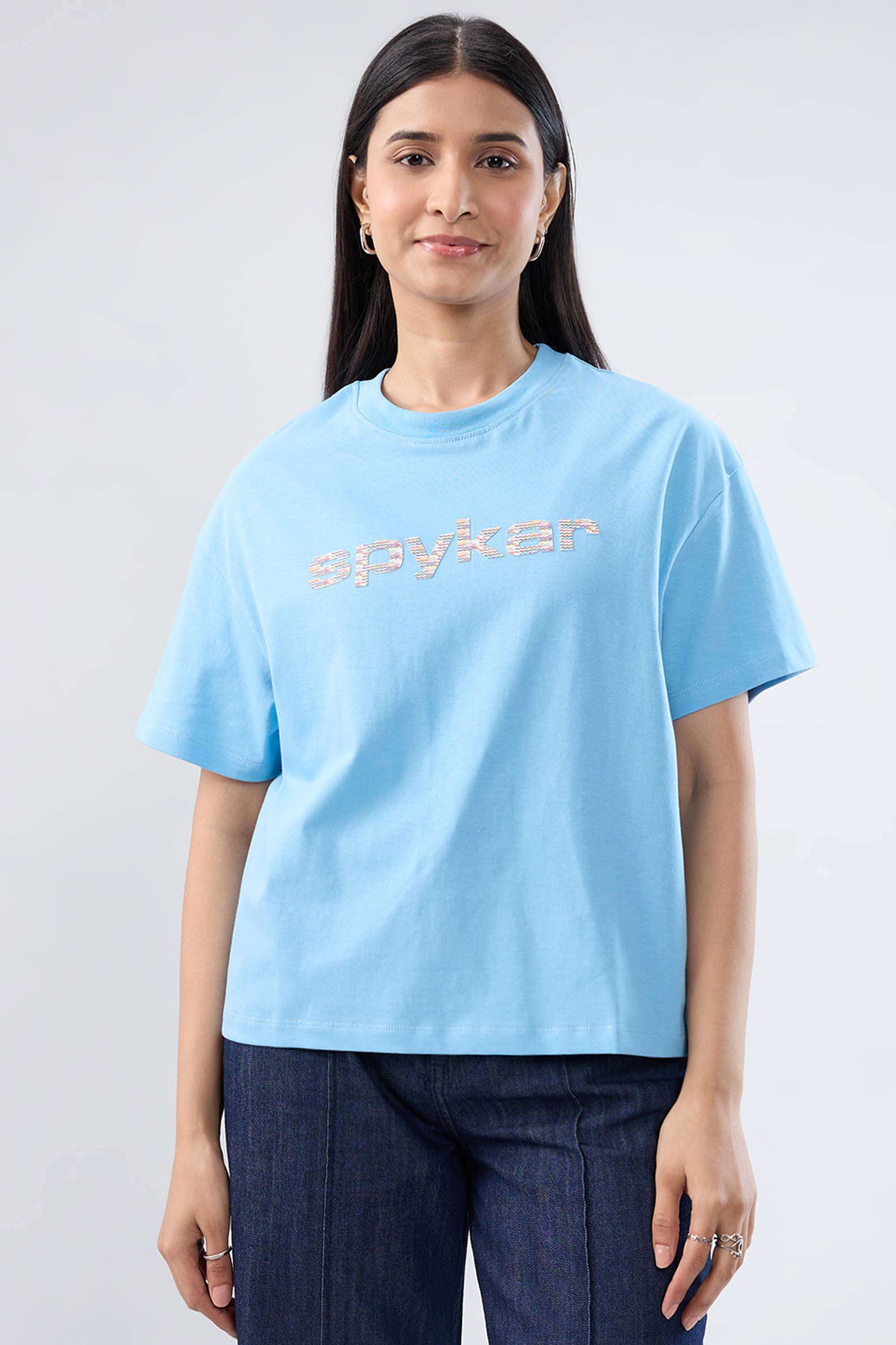 Solid-Blended-Fabric-Women-s-T-Shirt