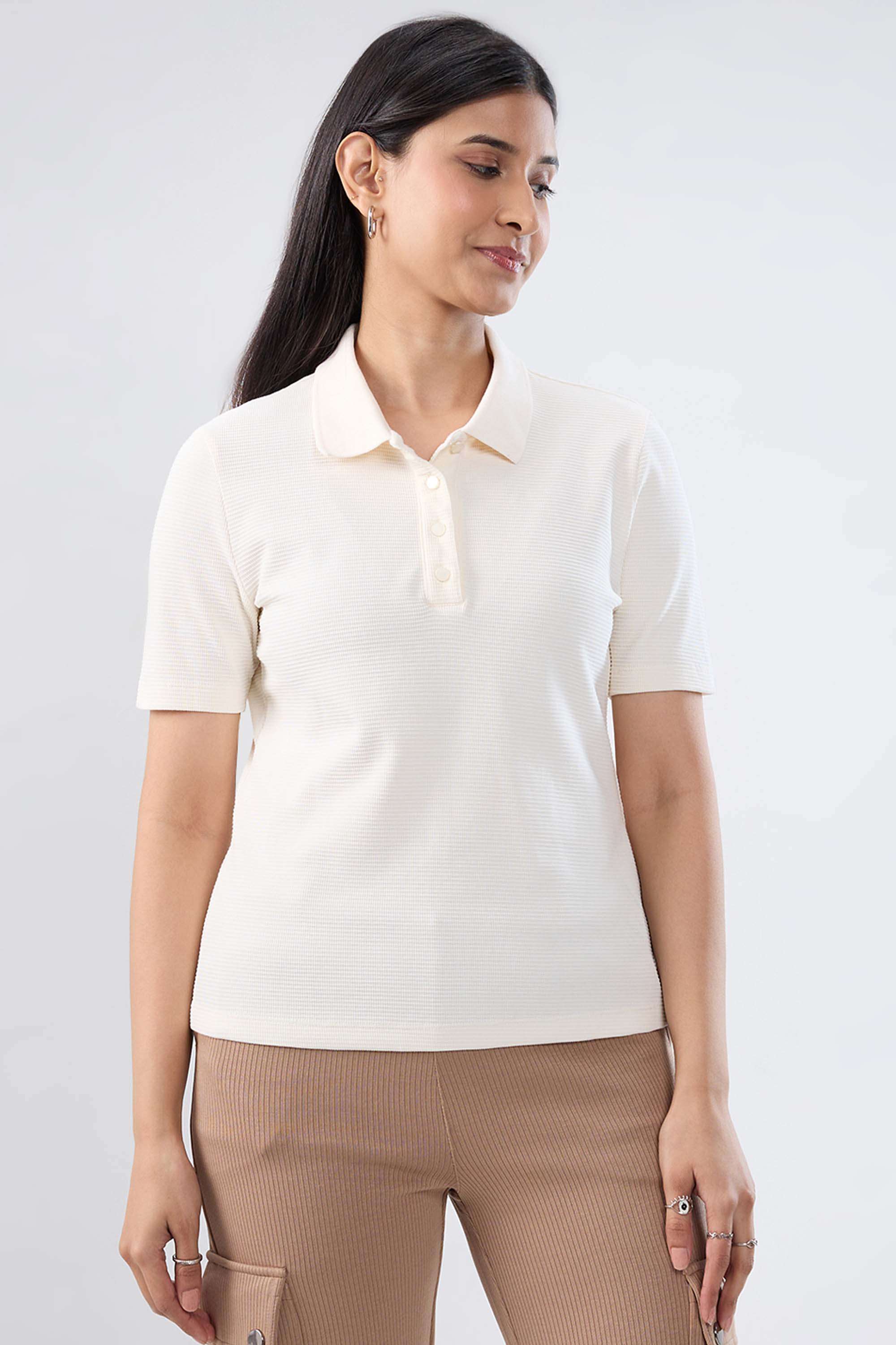 Solid-Blended-Fabric-Women-s-Top