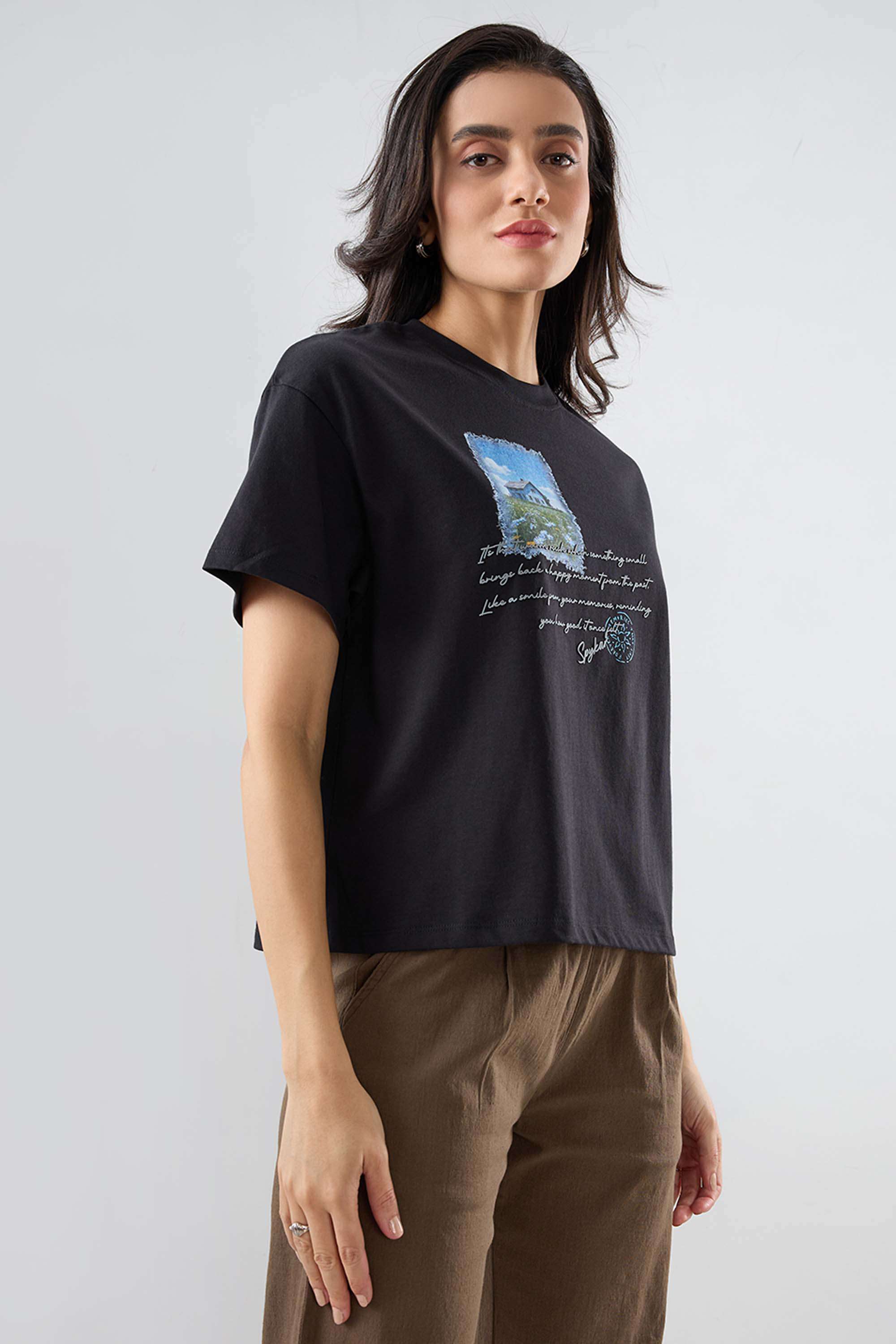 Solid-Blended-Fabric-Women-s-T-Shirt