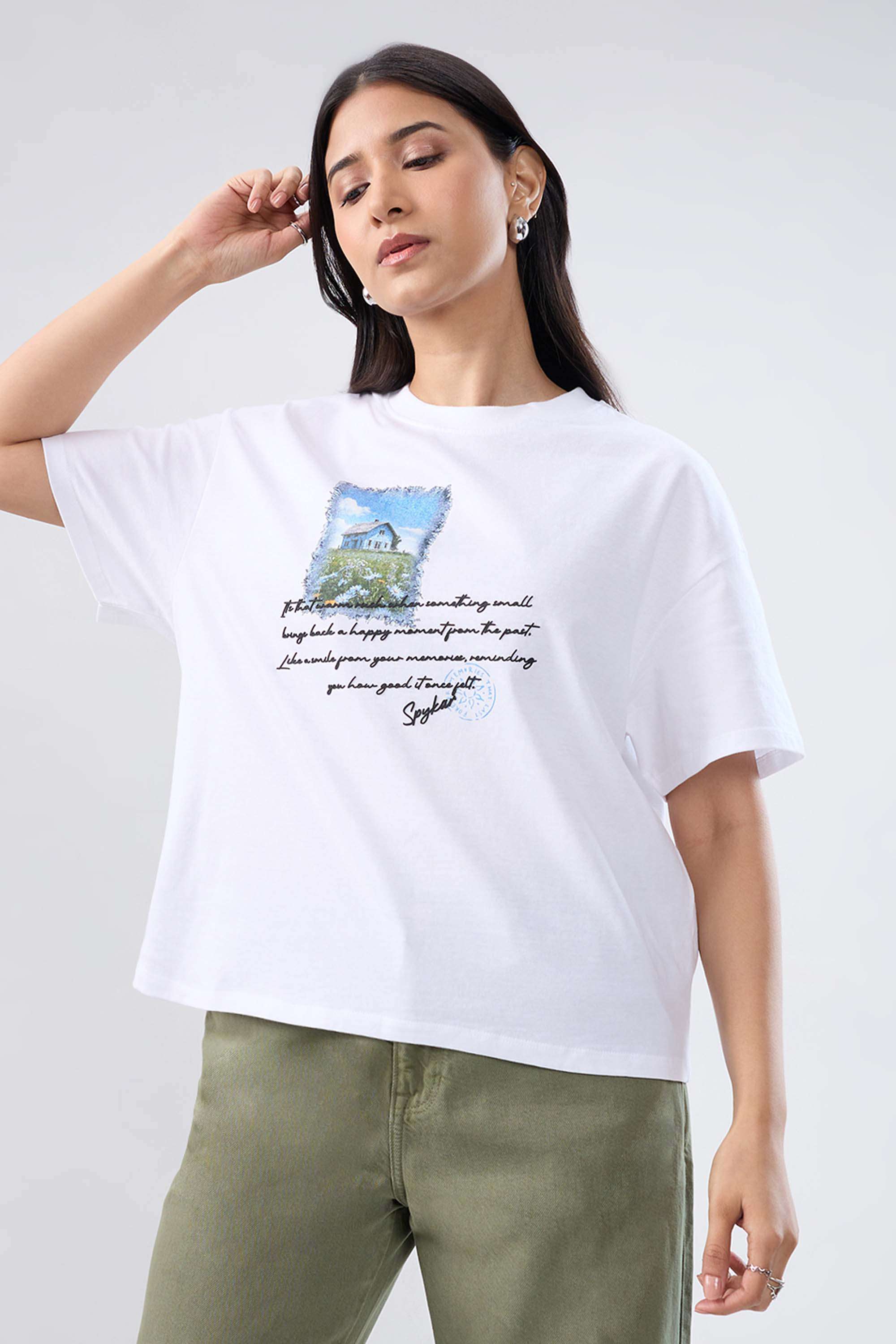 Solid-Blended-Fabric-Women-s-T-Shirt