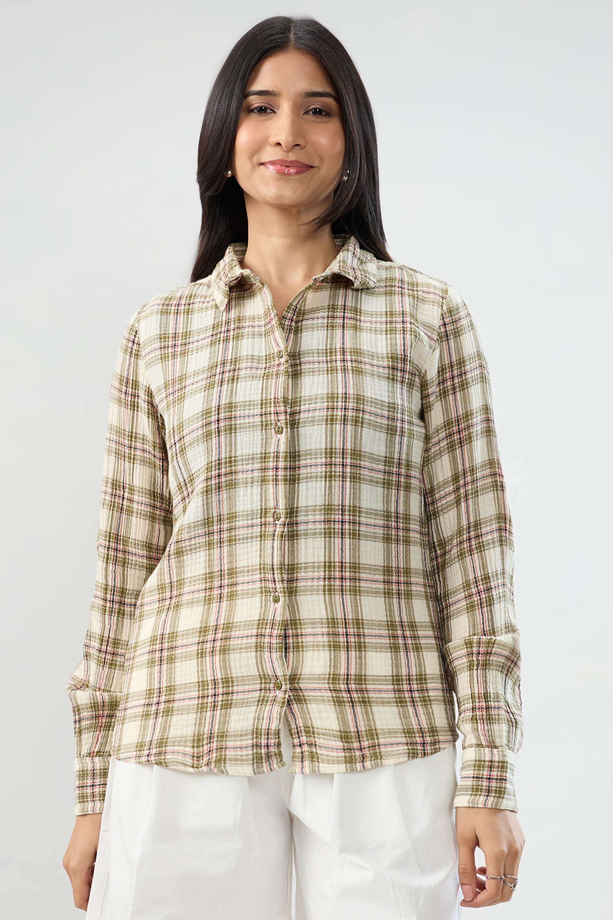 Solid-Blended-Fabric-Women-s-Shirt
