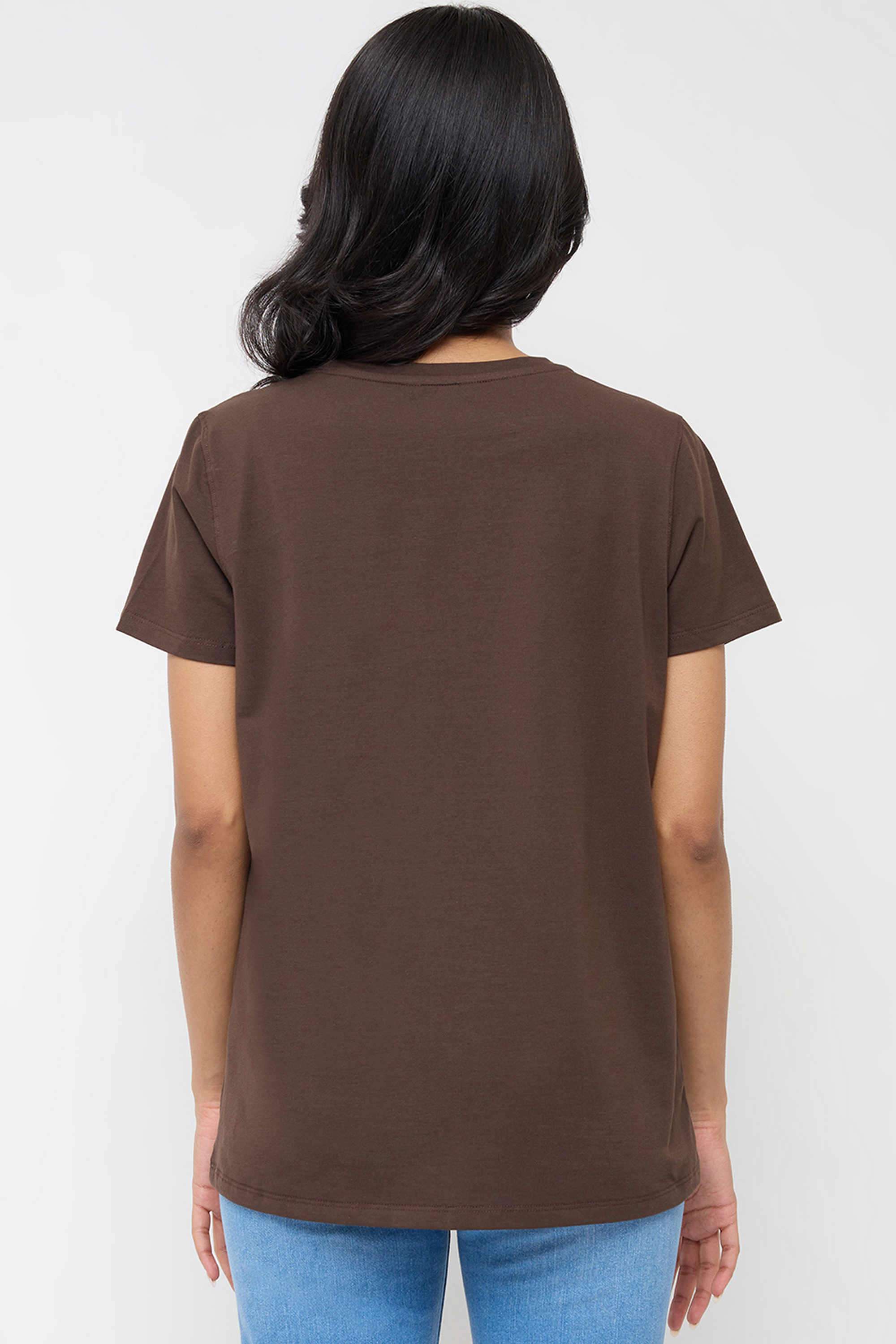 Solid-Cotton-Round-Neck-Women-T-Shirt