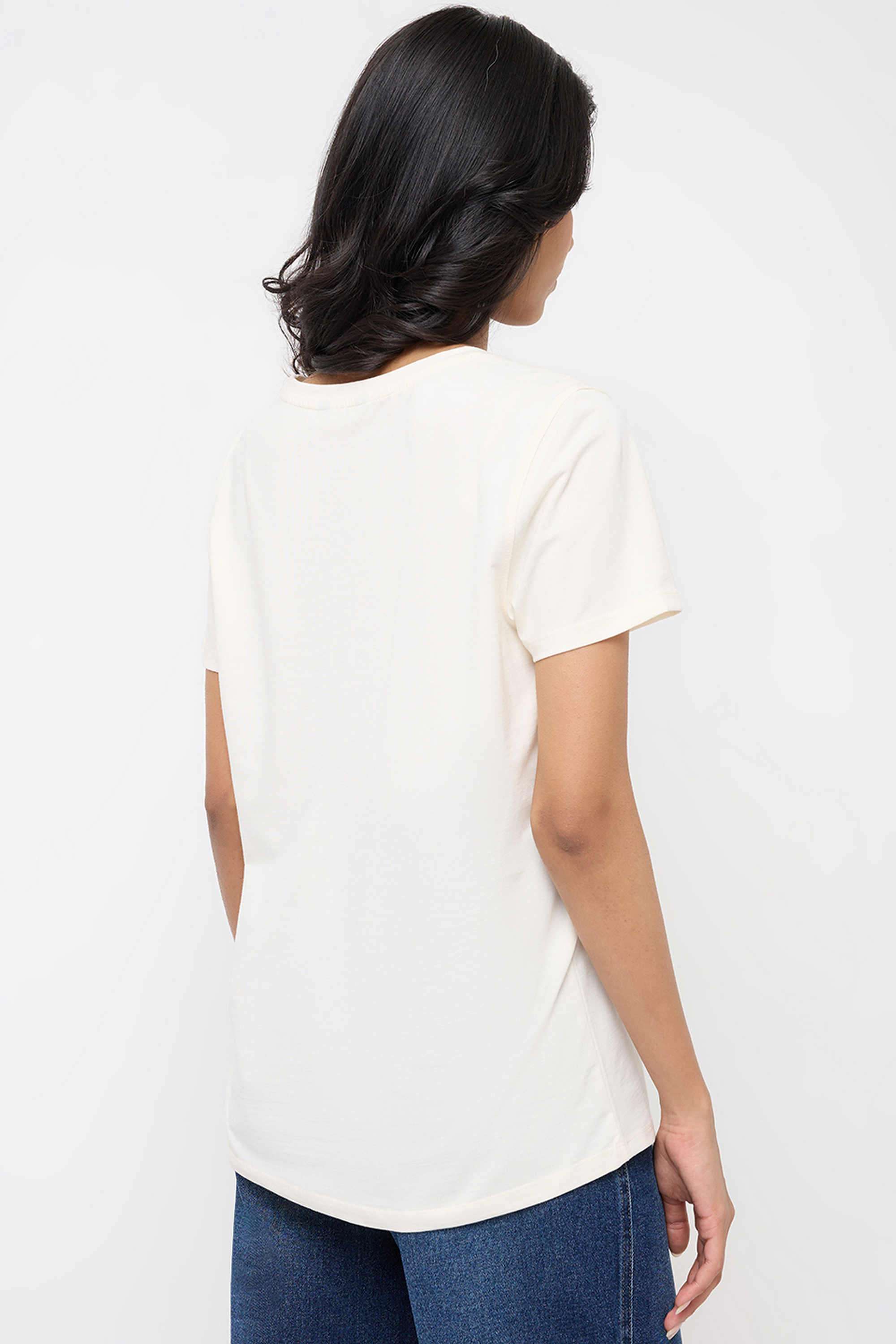 Solid-Cotton-Round-Neck-Women-T-Shirt