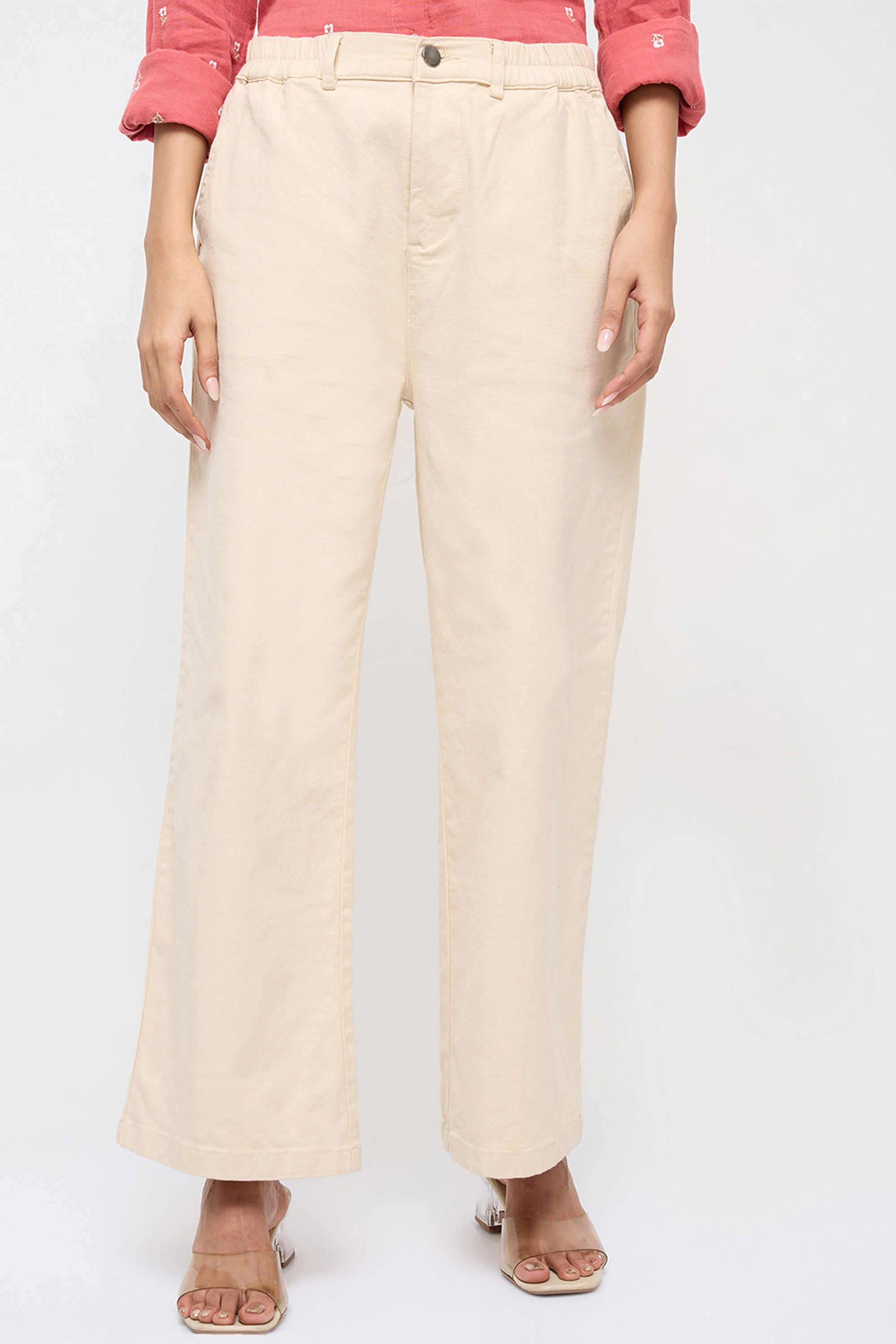 Solid-Straight-Fit-Cotton-Women-Casual-Wear-Trousers