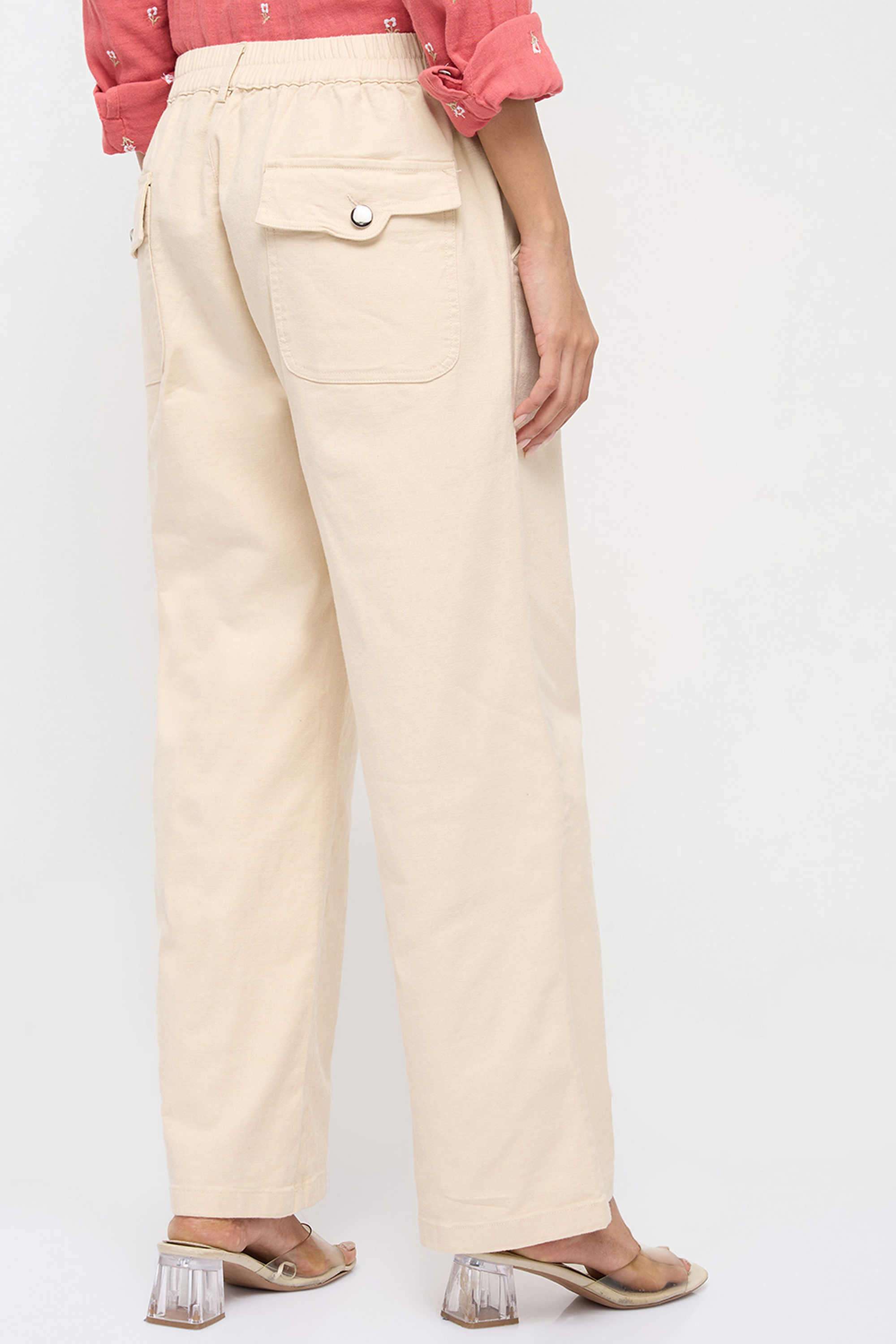 Solid-Straight-Fit-Cotton-Women-Casual-Wear-Trousers