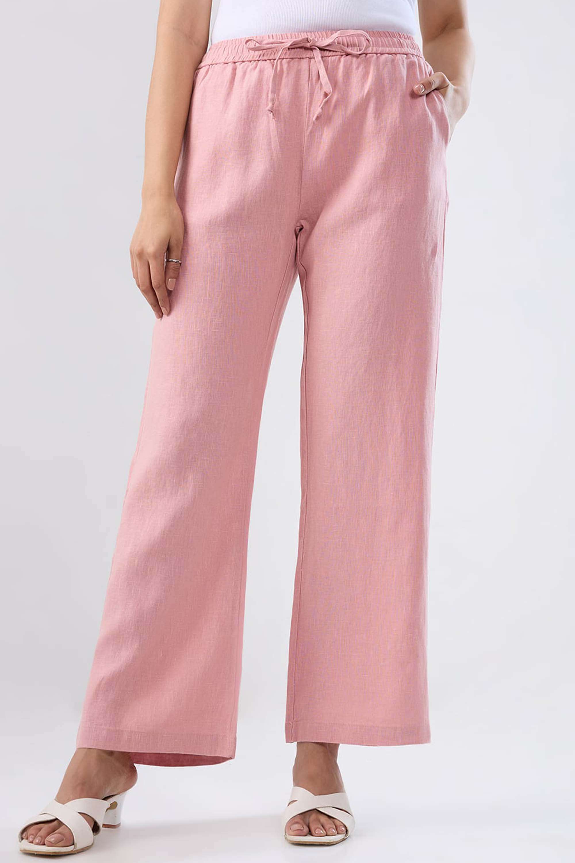 High-Rise-Blended-Fabric-Wide-Leg-Fit-Women-s-Trousers