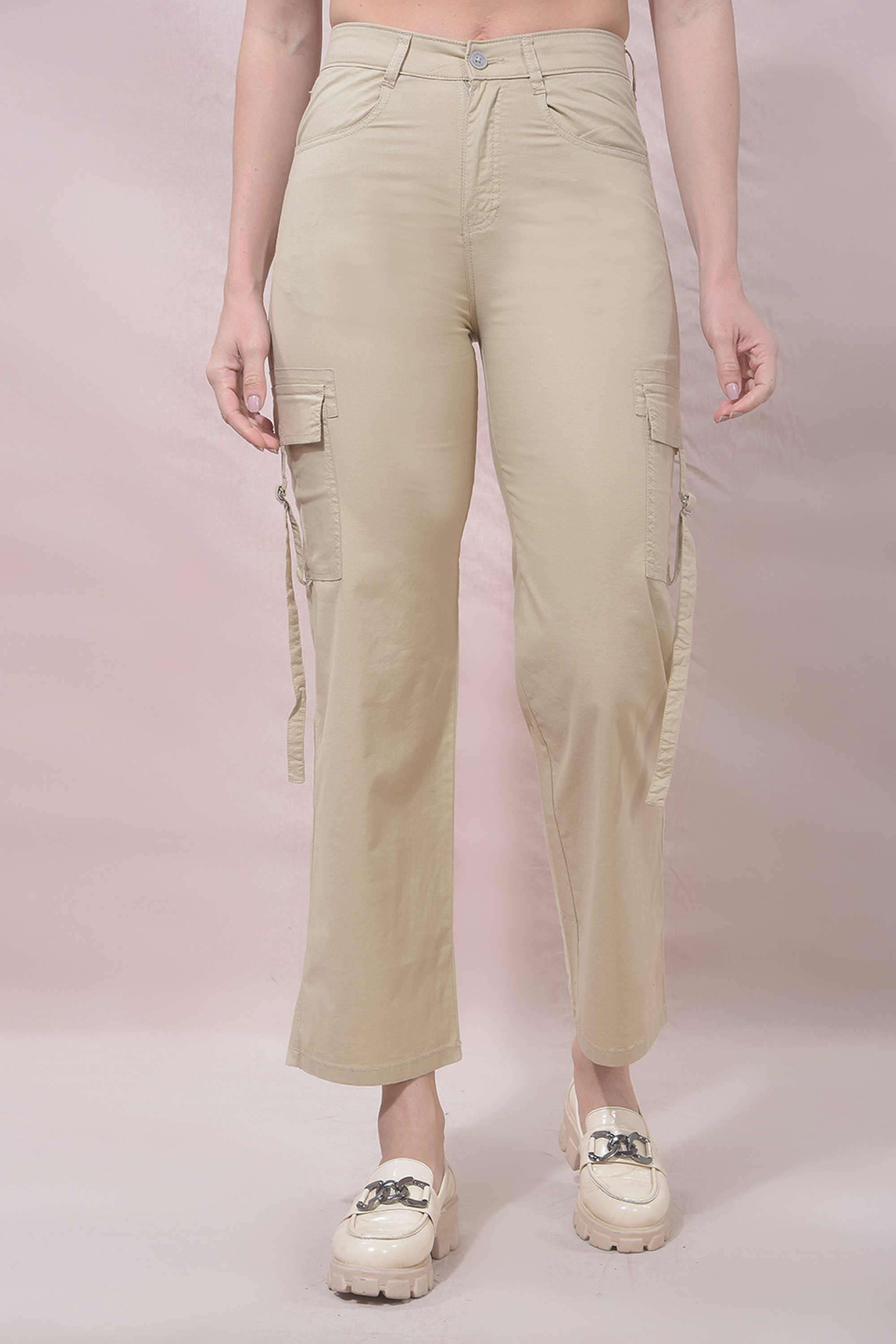 crimsoune club Solid Cotton Blend Regular Fit Women's Cargo Trousers-picture-11