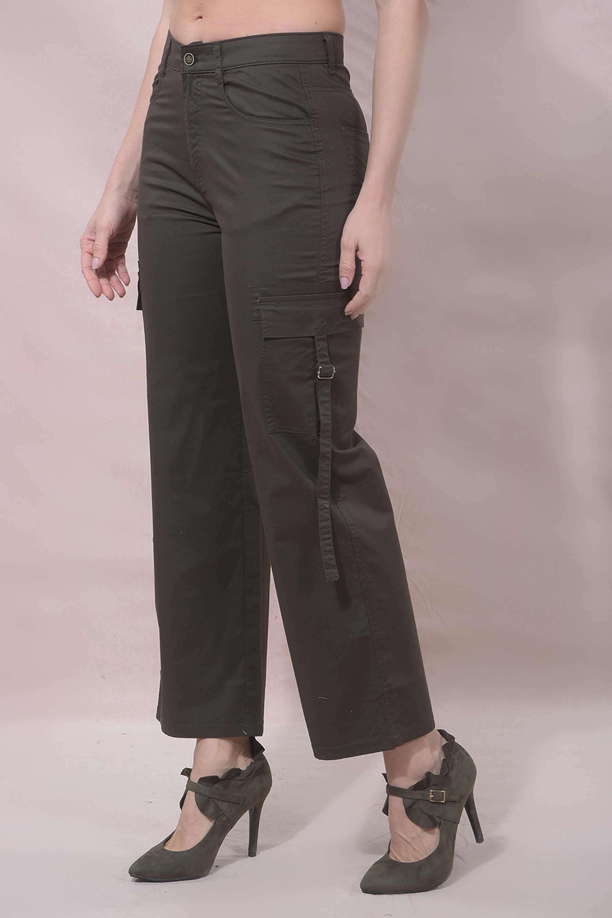crimsoune club Solid Cotton Blend Regular Fit Women's Cargo Trousers-picture-21