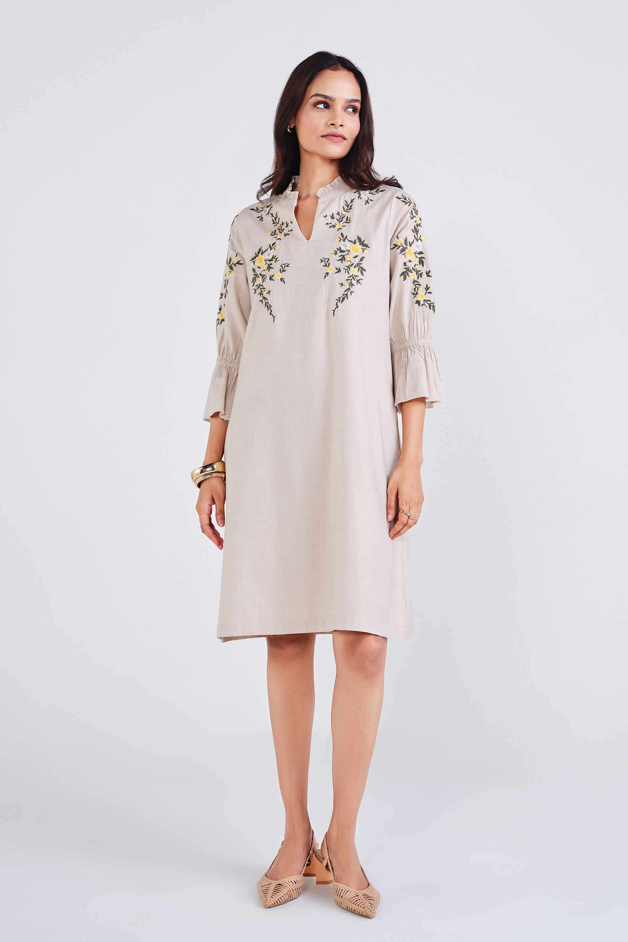 Embroidered-Cotton-V-Neck-Women-s-Dress