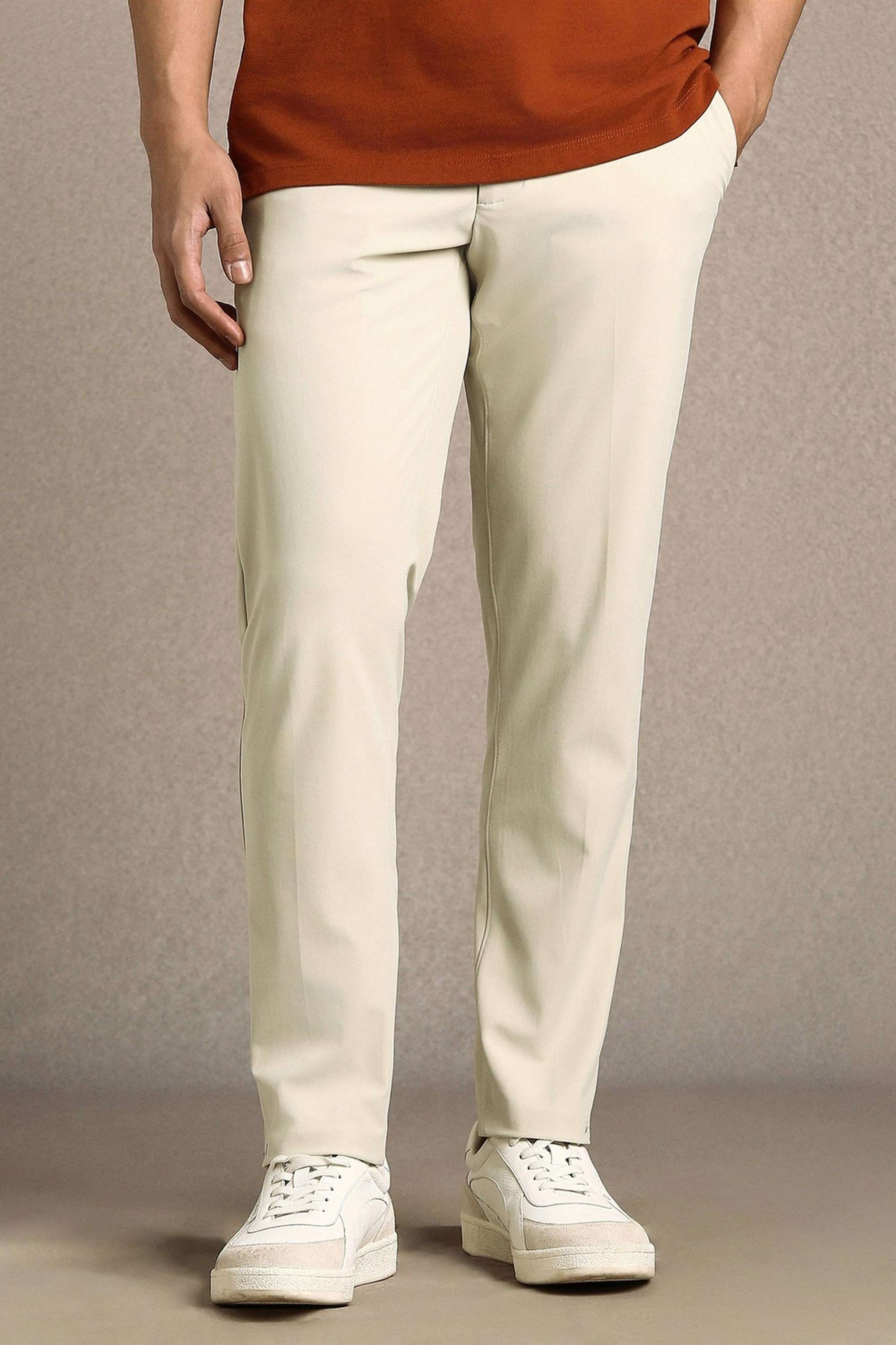 Solid-Polyester-Compression-Fit-Men-s-Casual-Trousers