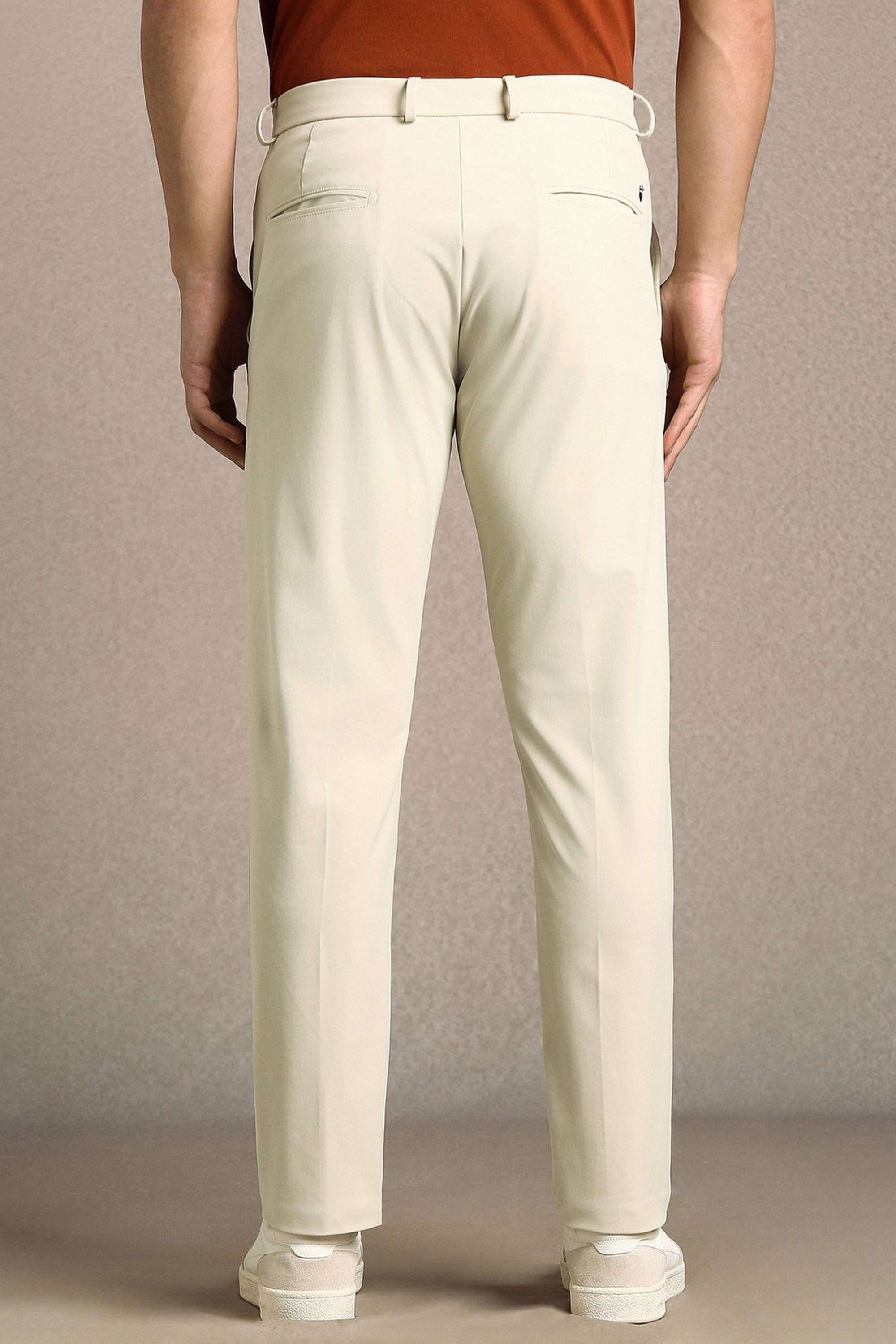 Solid-Polyester-Compression-Fit-Men-s-Casual-Trousers