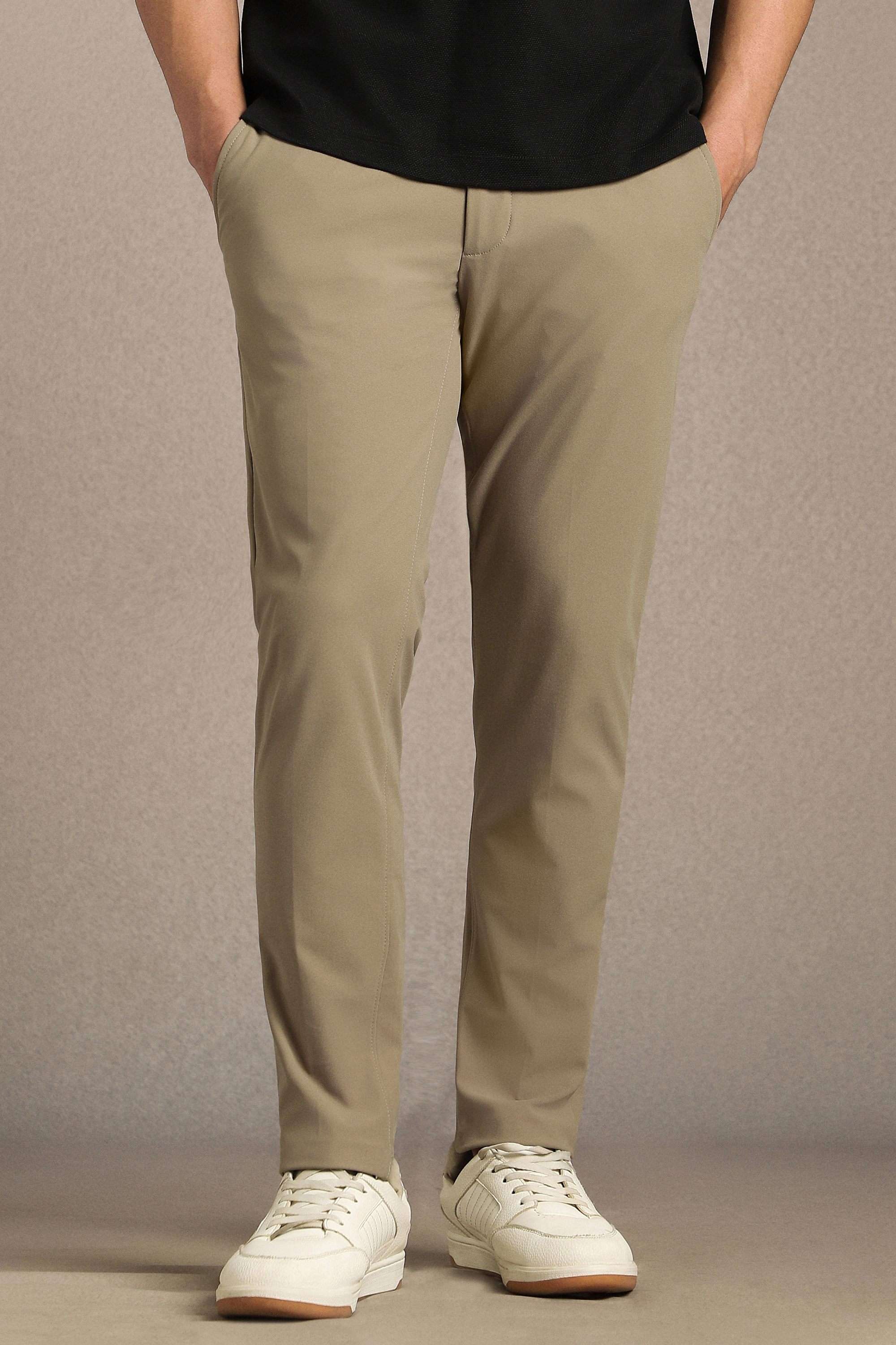 Solid-Polyester-Compression-Fit-Men-s-Casual-Trousers