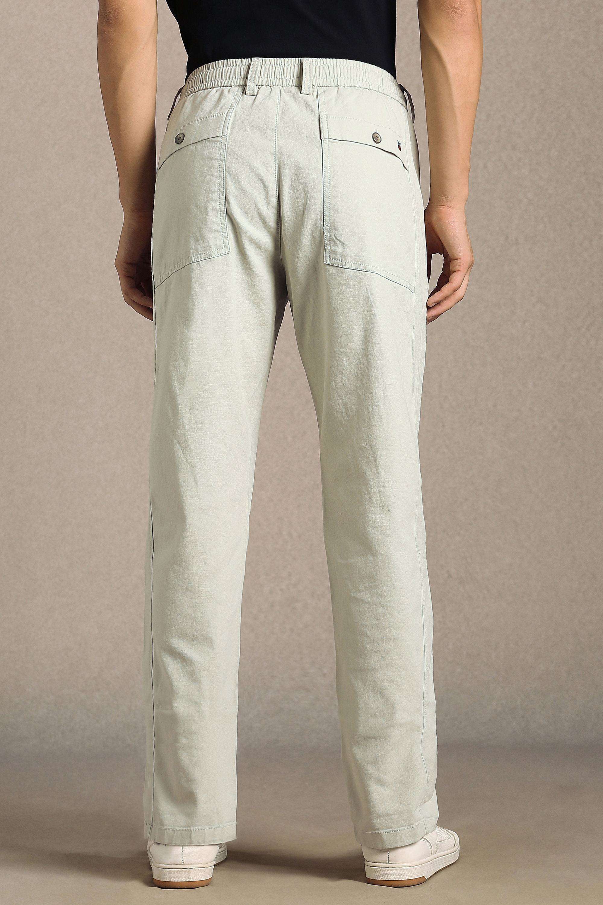 Solid-Cotton-Blend-Straight-Fit-Men-s-Casual-Trousers