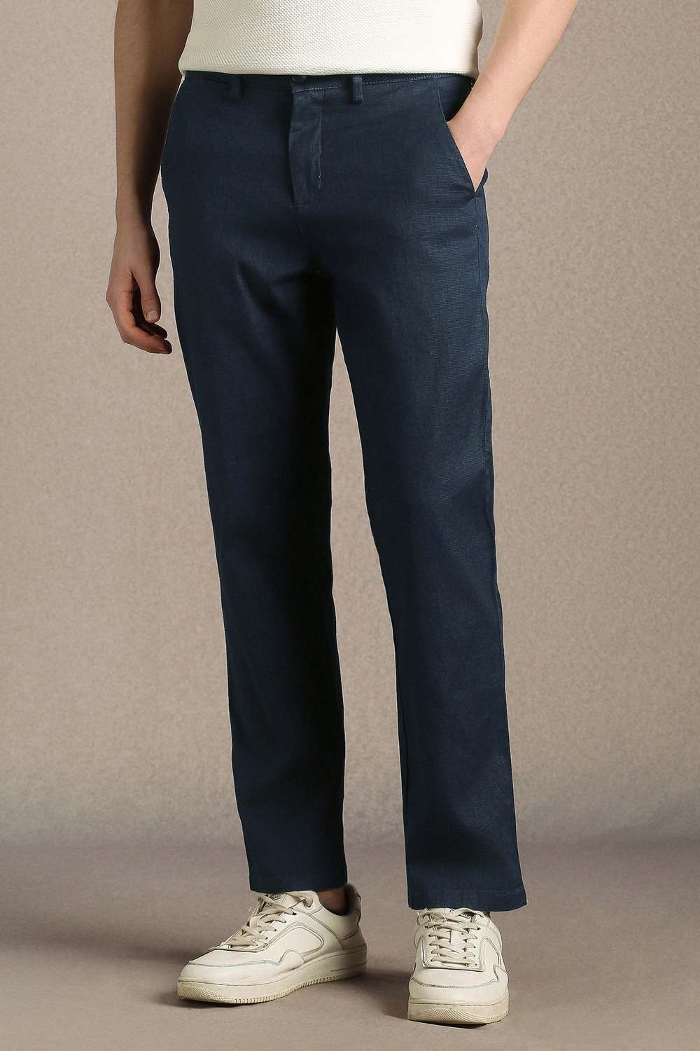 Solid-Cotton-Blend-Straight-Fit-Men-s-Trousers