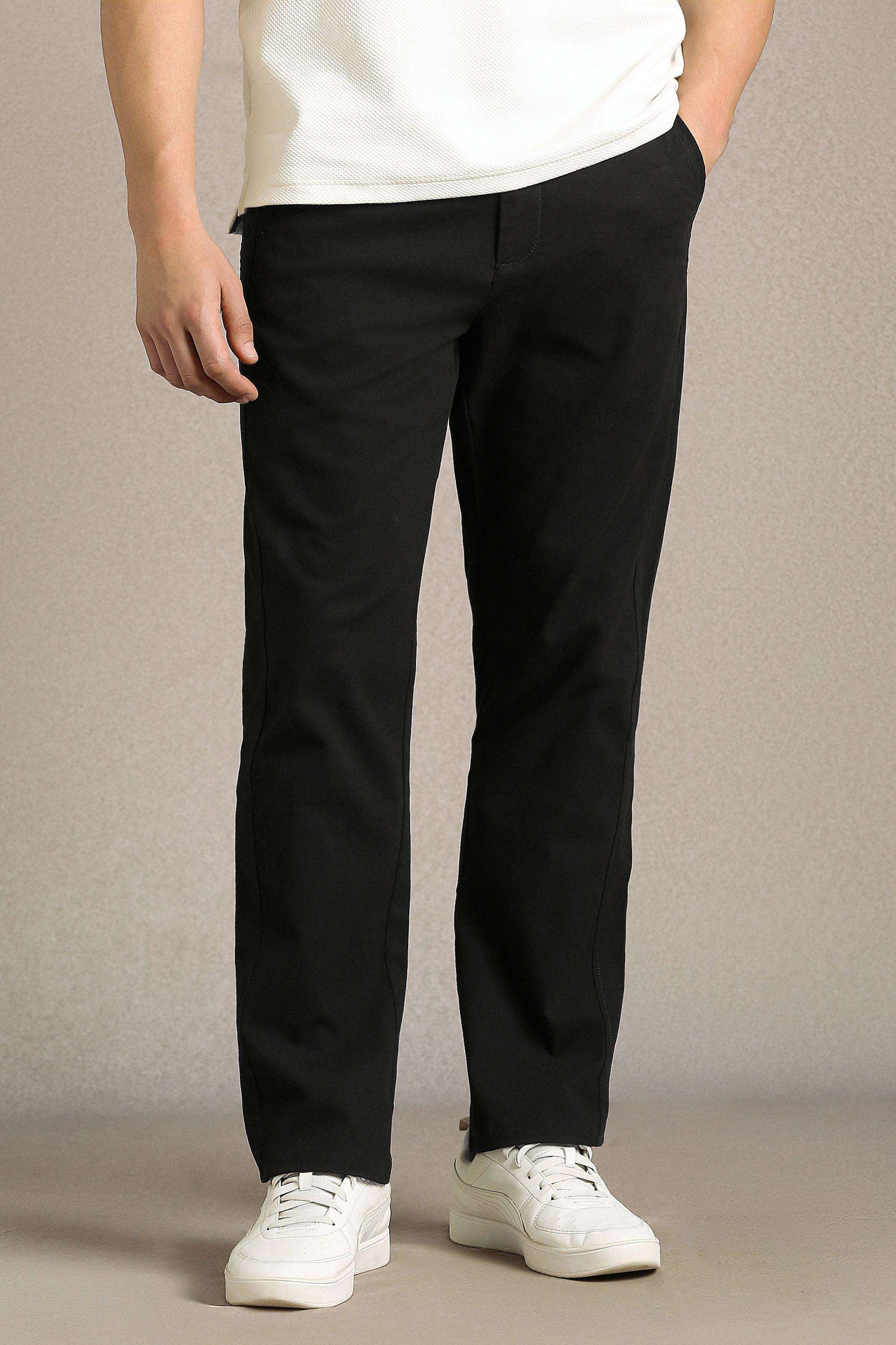 Solid-Cotton-Blend-Straight-Fit-Men-s-Casual-Trousers