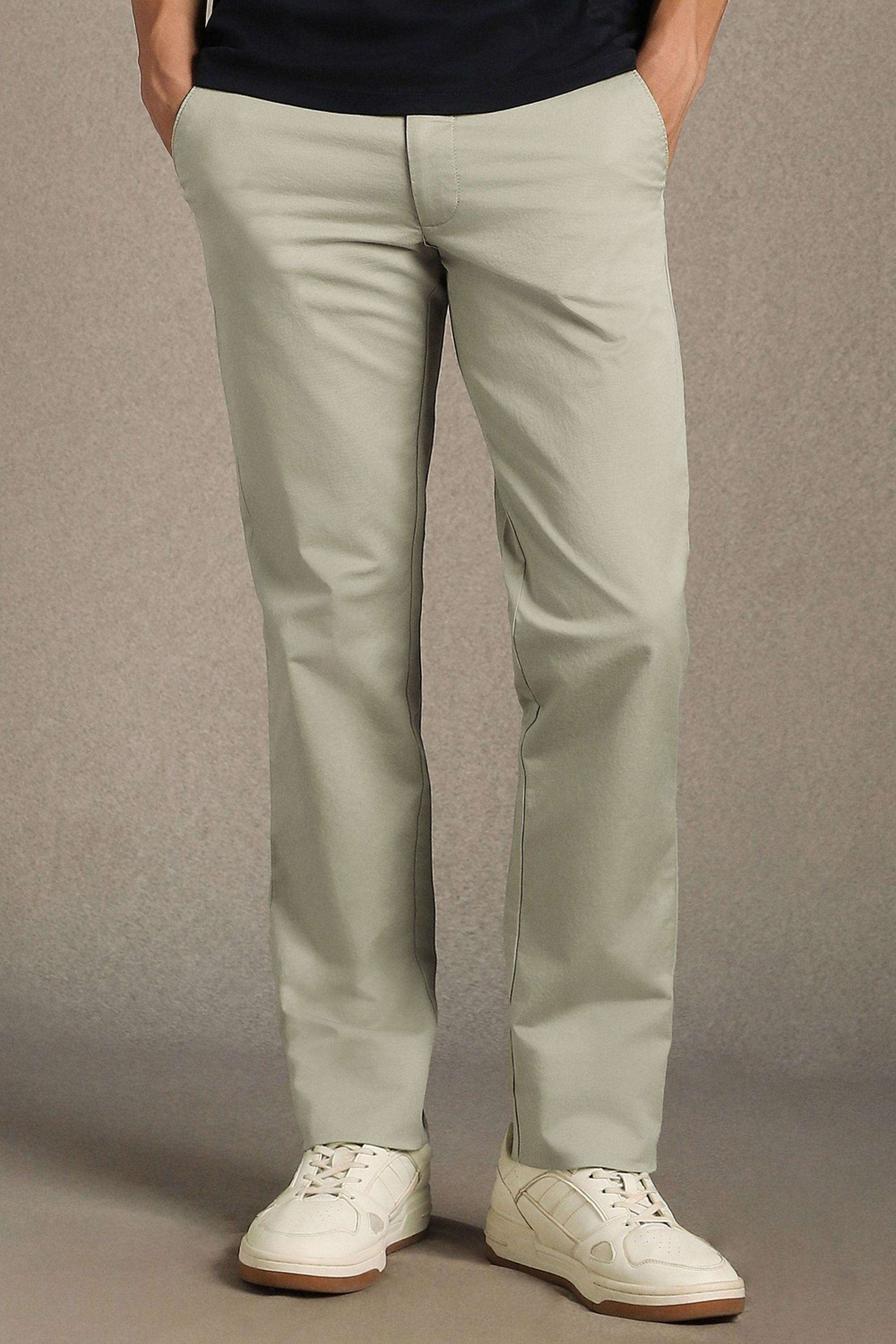 Solid-Cotton-Blend-Tapered-Fit-Men-s-Casual-Trousers