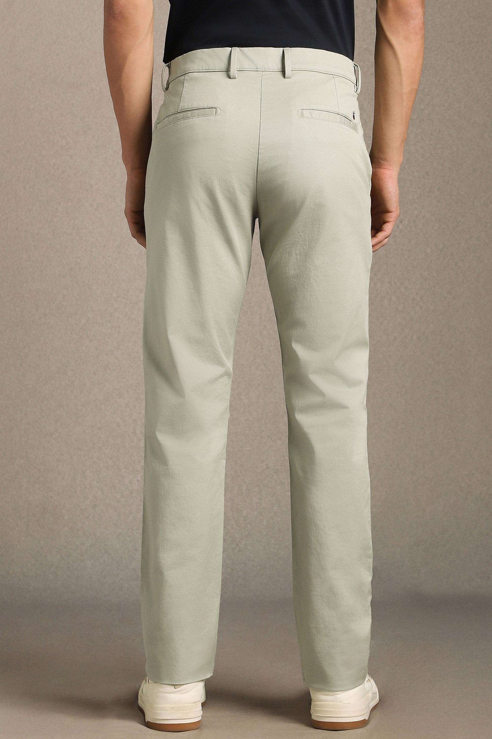 Solid-Cotton-Blend-Tapered-Fit-Men-s-Casual-Trousers