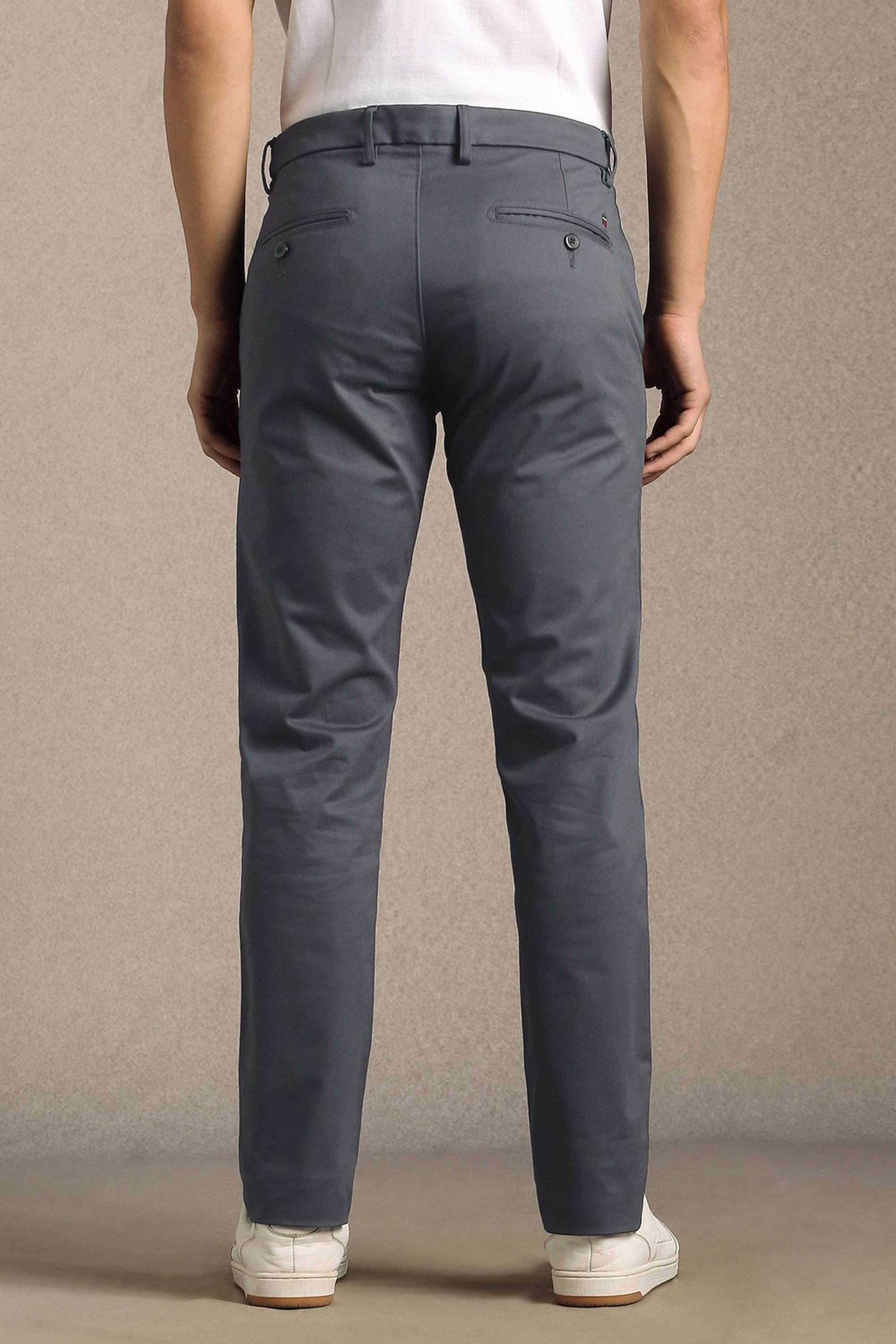 Solid-Cotton-Blend-Tapered-Fit-Men-s-Casual-Trousers