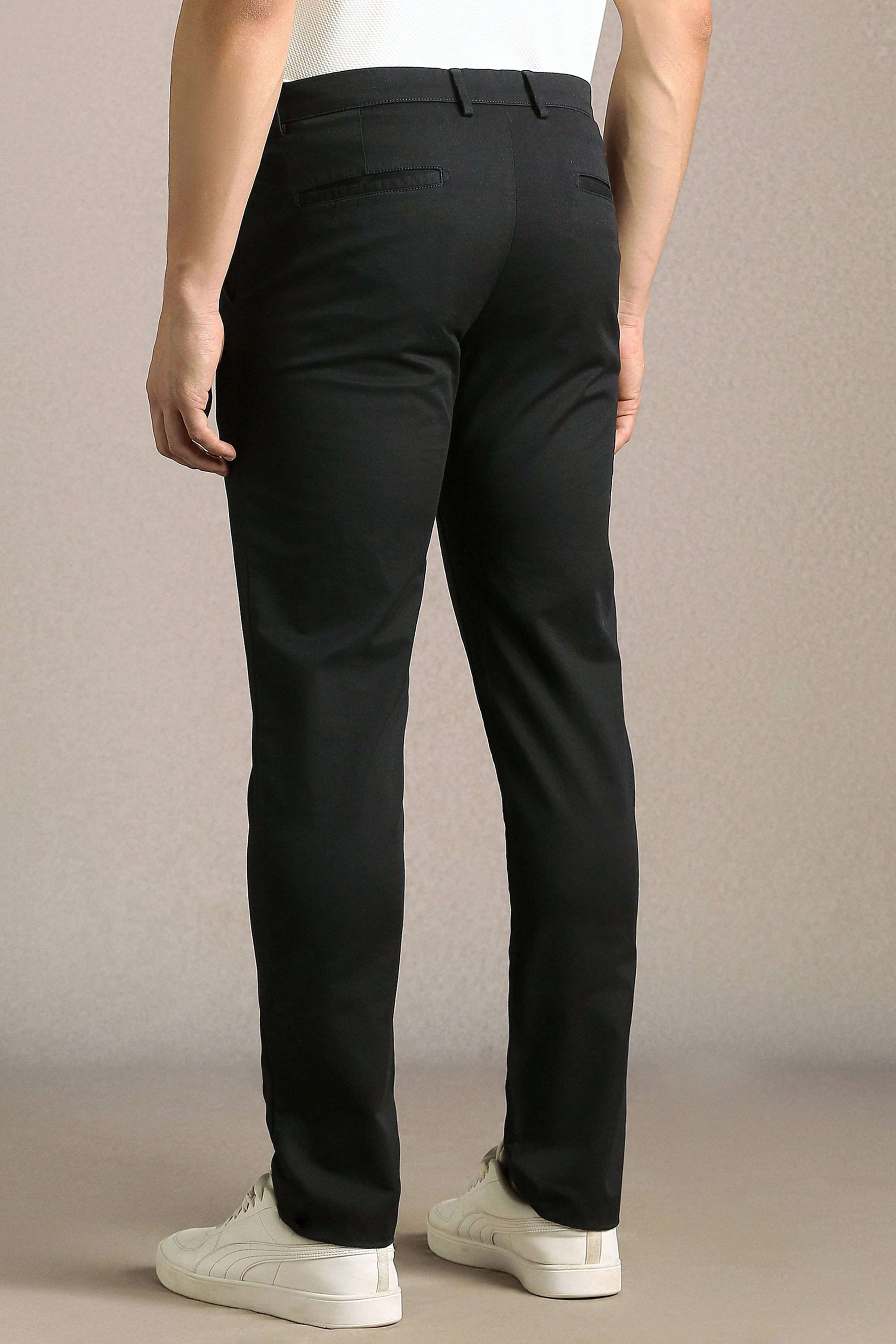 Solid-Cotton-Blend-Tapered-Fit-Men-s-Casual-Trousers