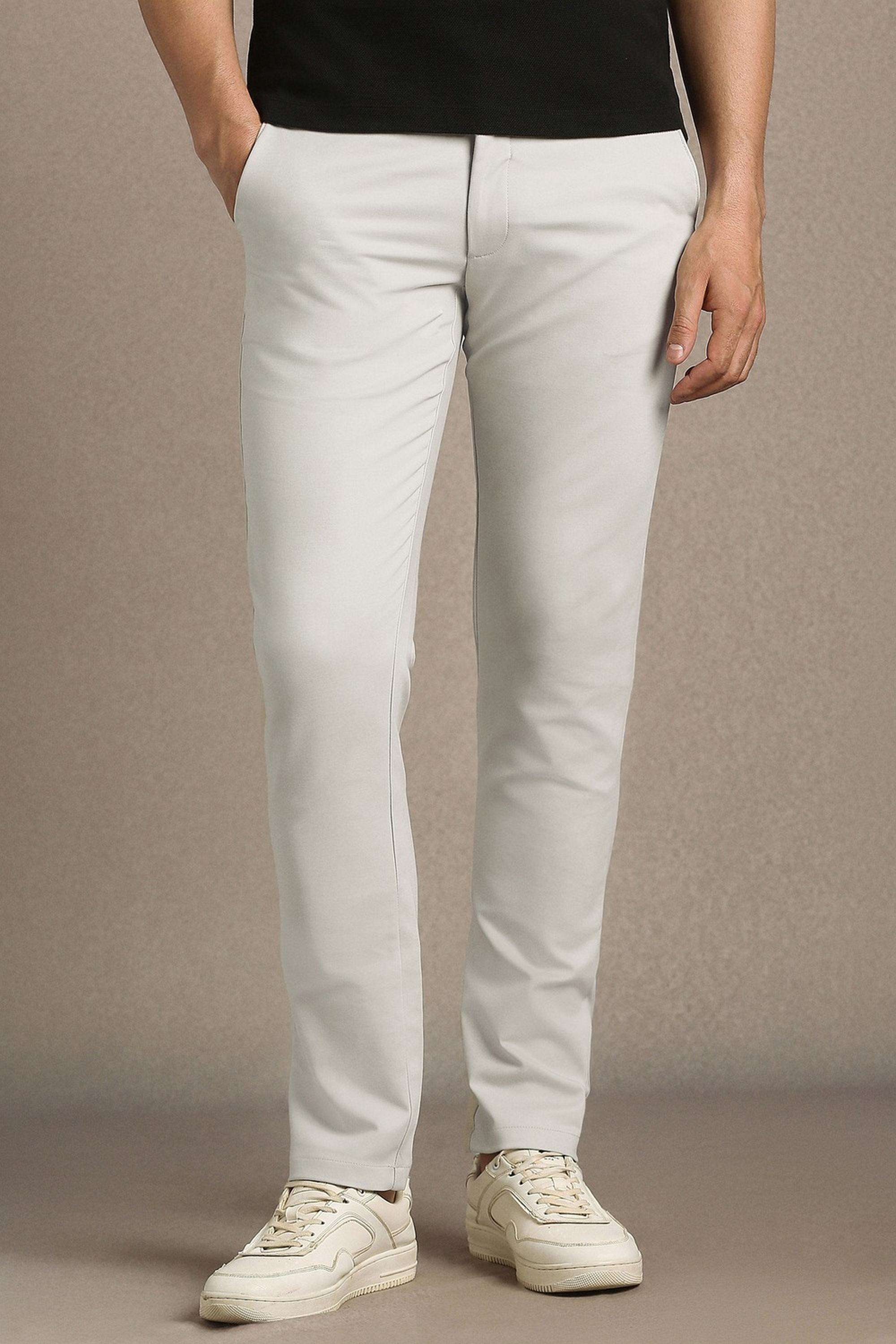 Solid-Cotton-Blend-Tapered-Fit-Men-s-Casual-Trousers