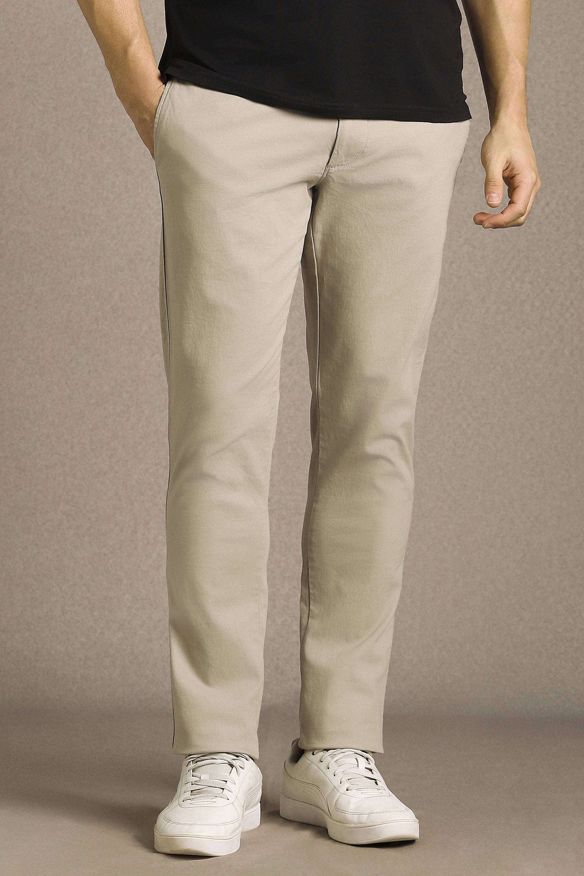Solid-Cotton-Blend-Tapered-Fit-Men-s-Trousers
