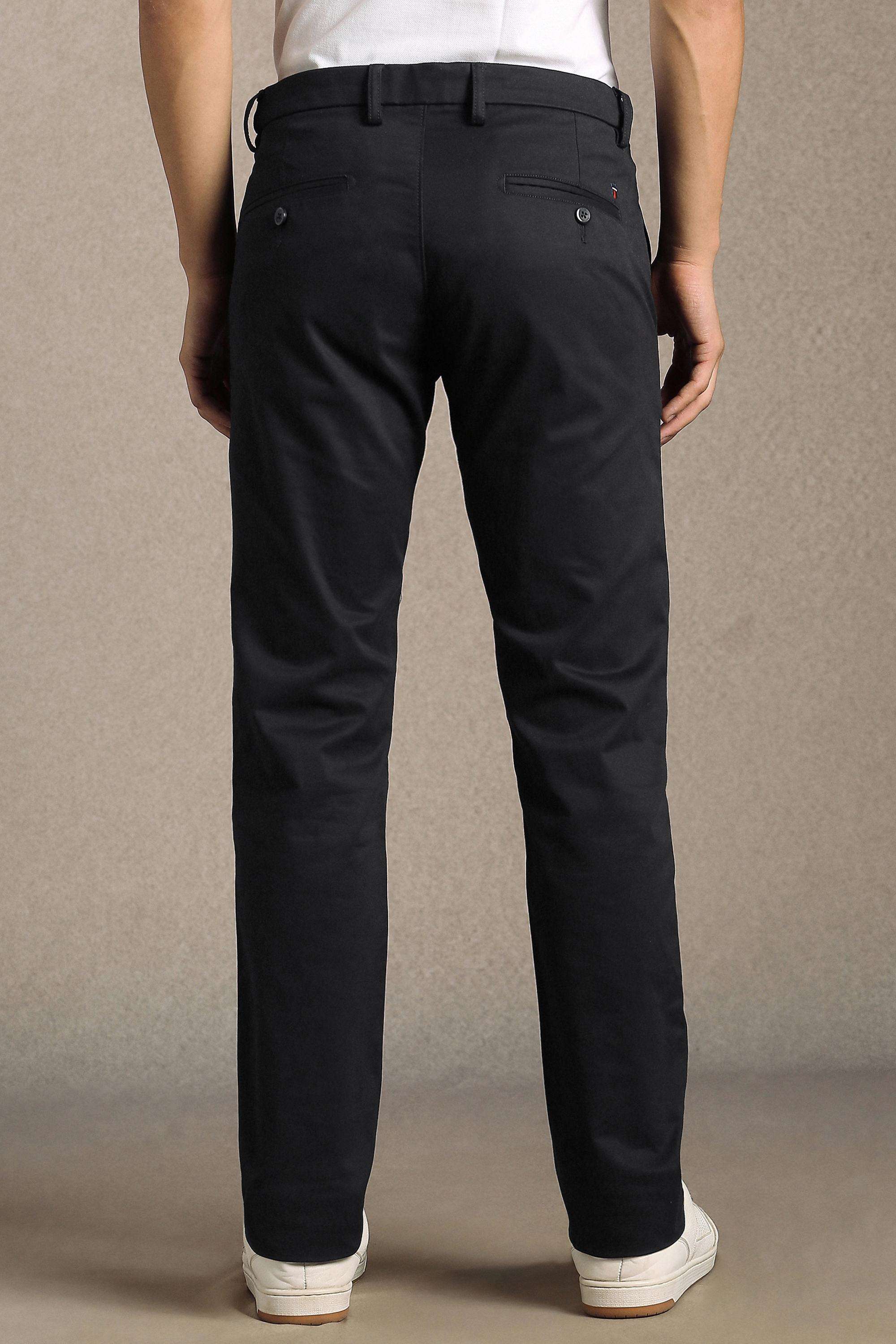 Solid-Cotton-Blend-Tapered-Fit-Men-s-Casual-Trousers
