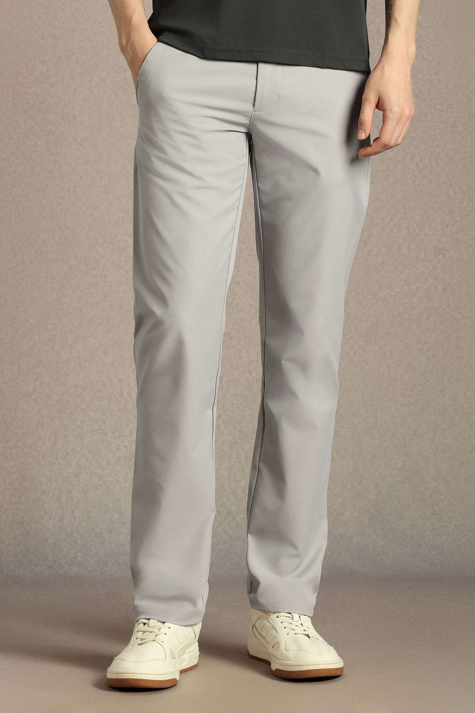 Solid-Polyester-Tapered-Fit-Men-s-Trousers