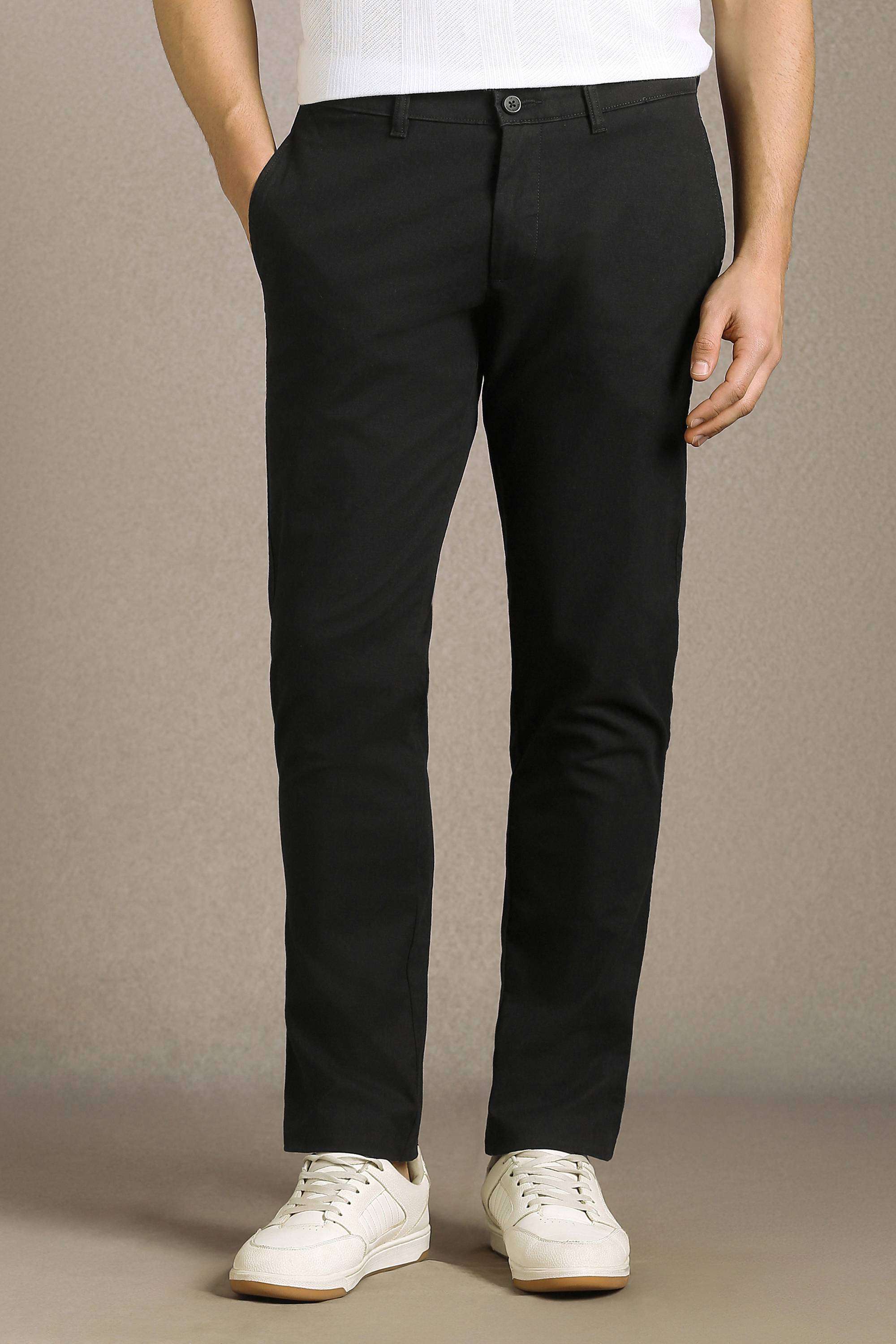 Solid-Cotton-Blend-Tapered-Fit-Men-s-Trousers