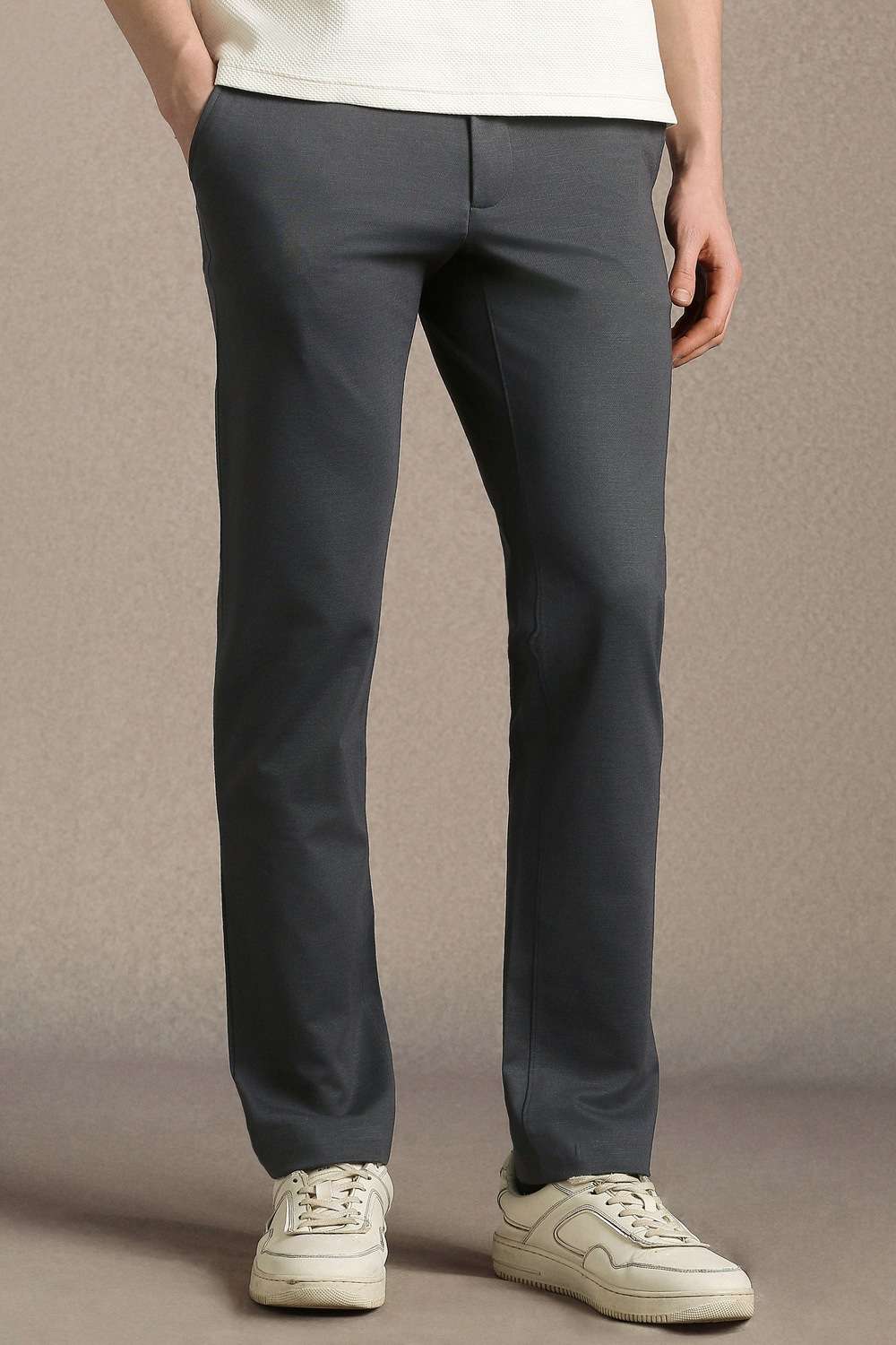 Solid-Rayon-Blend-Tapered-Fit-Men-s-Trousers