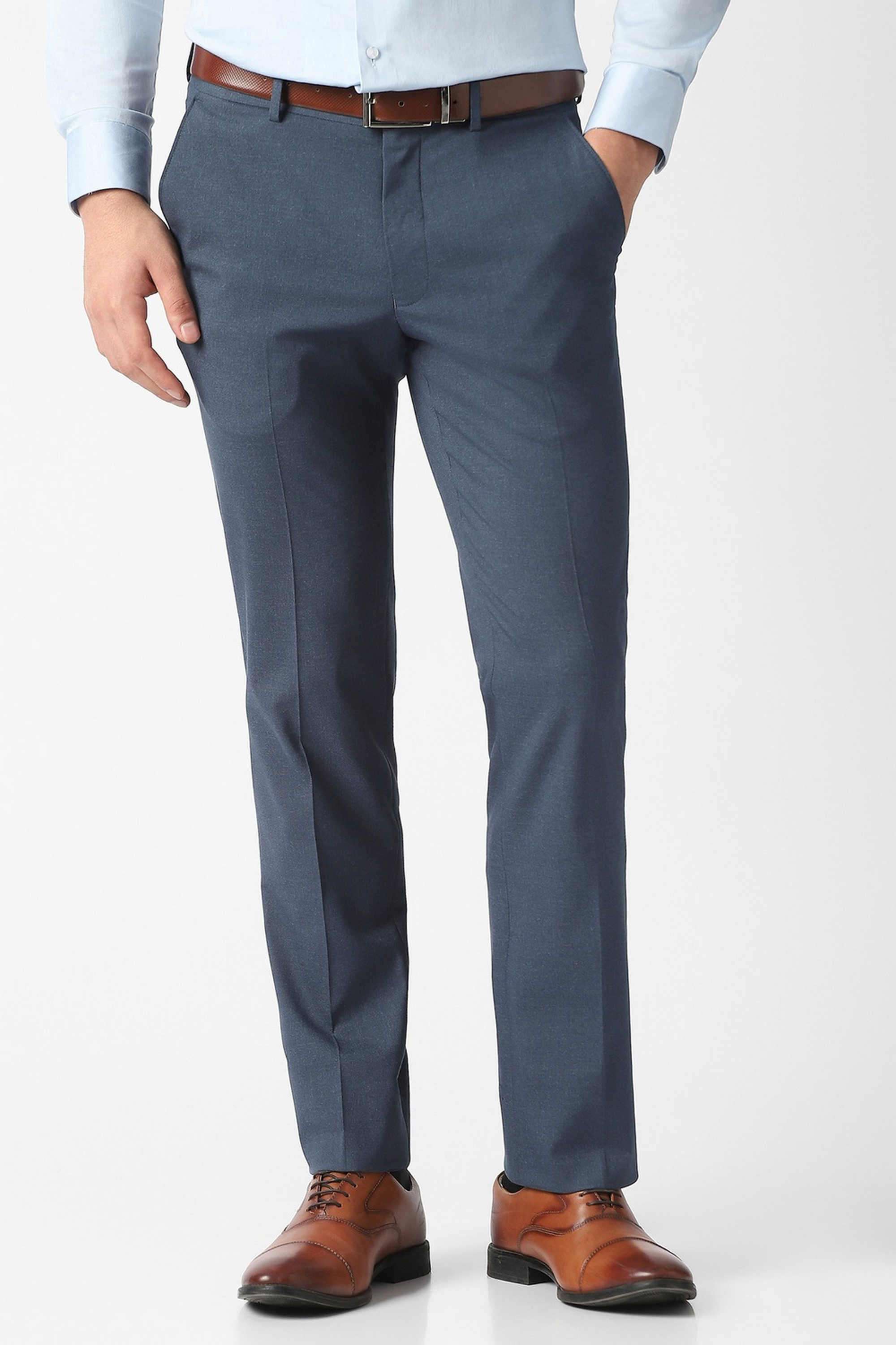 Solid-Polyester-Viscose-Slim-Fit-Men-s-Trousers
