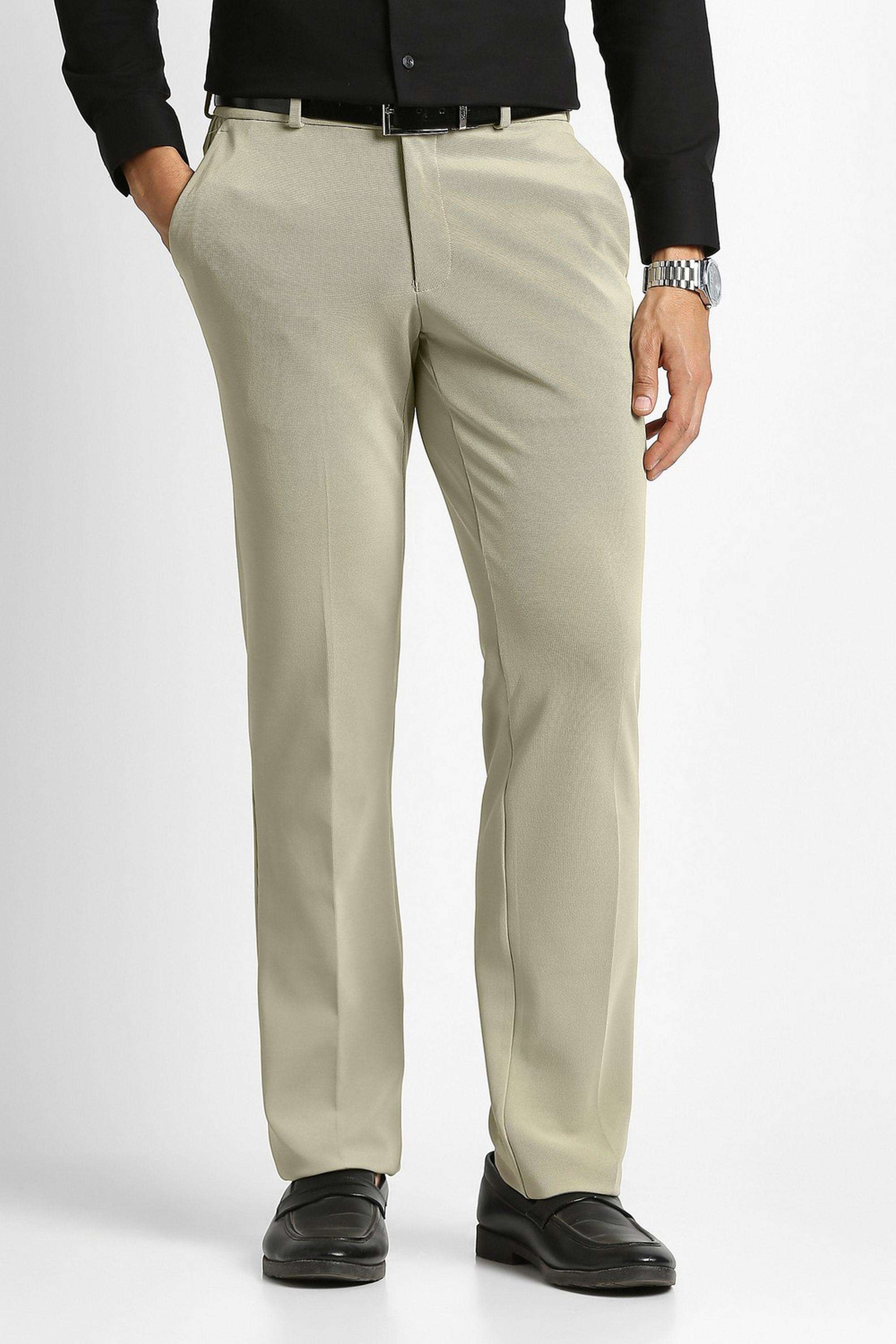Solid-Polyester-Blend-Slim-Fit-Men-s-Casual-Trousers