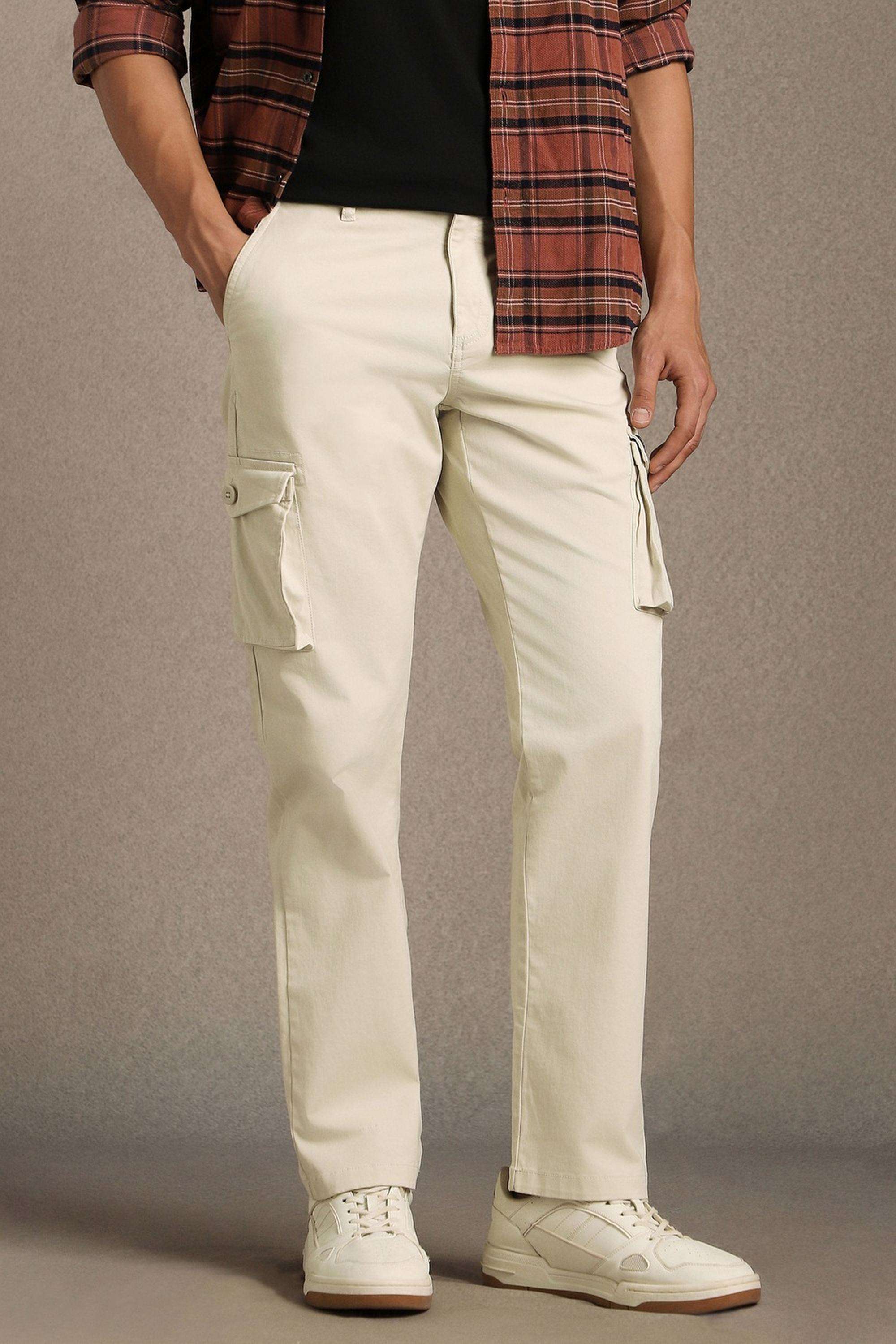 Solid-Cotton-Blend-Straight-Fit-Men-s-Casual-Trousers