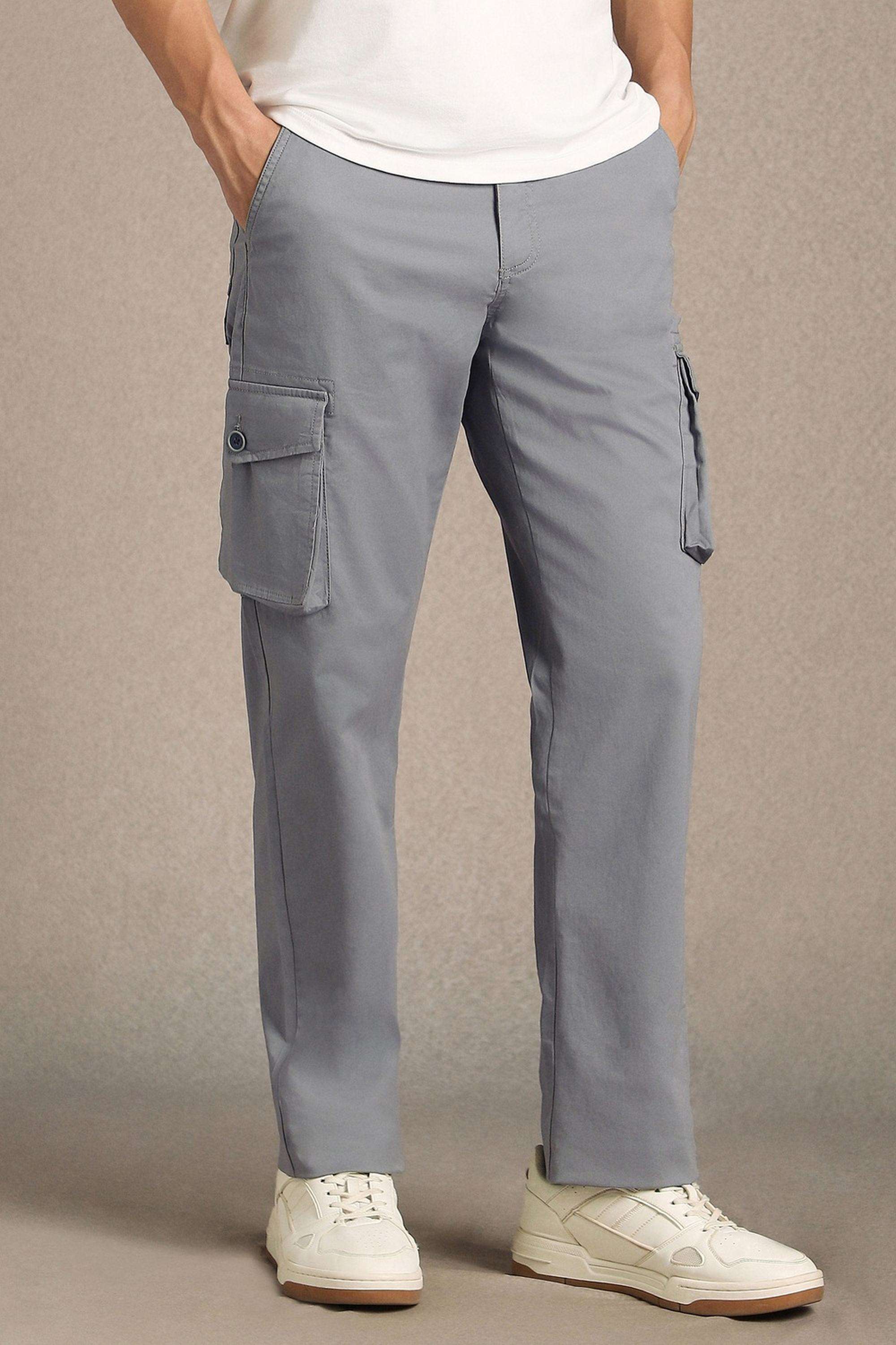 Solid-Cotton-Blend-Straight-Fit-Men-s-Casual-Trousers